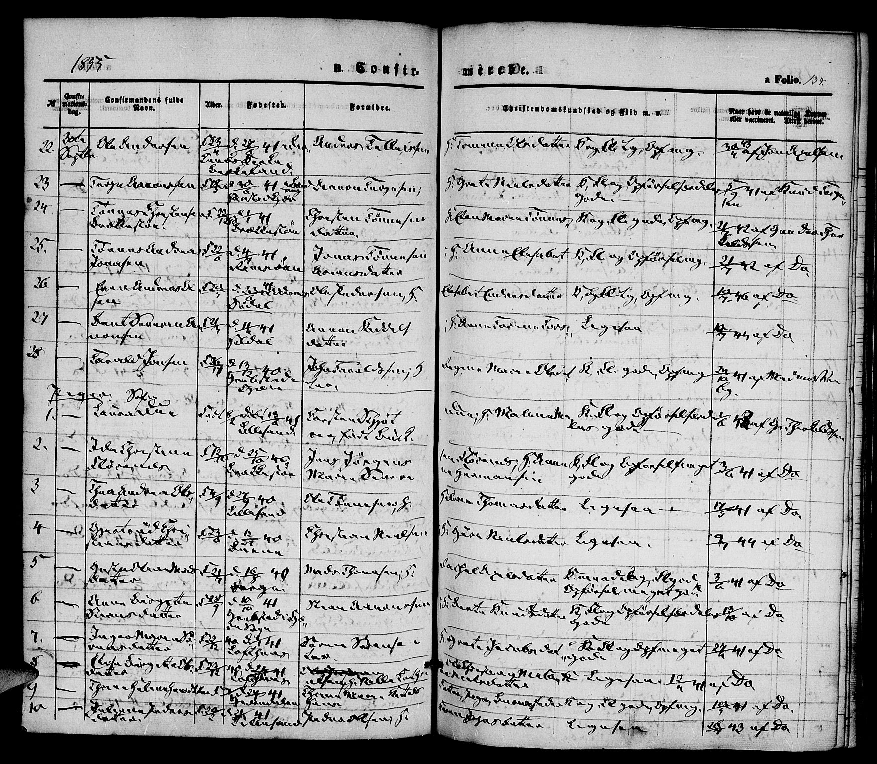 Vestre Moland sokneprestkontor, AV/SAK-1111-0046/F/Fa/Fab/L0006: Parish register (official) no. A 6, 1850-1858, p. 134