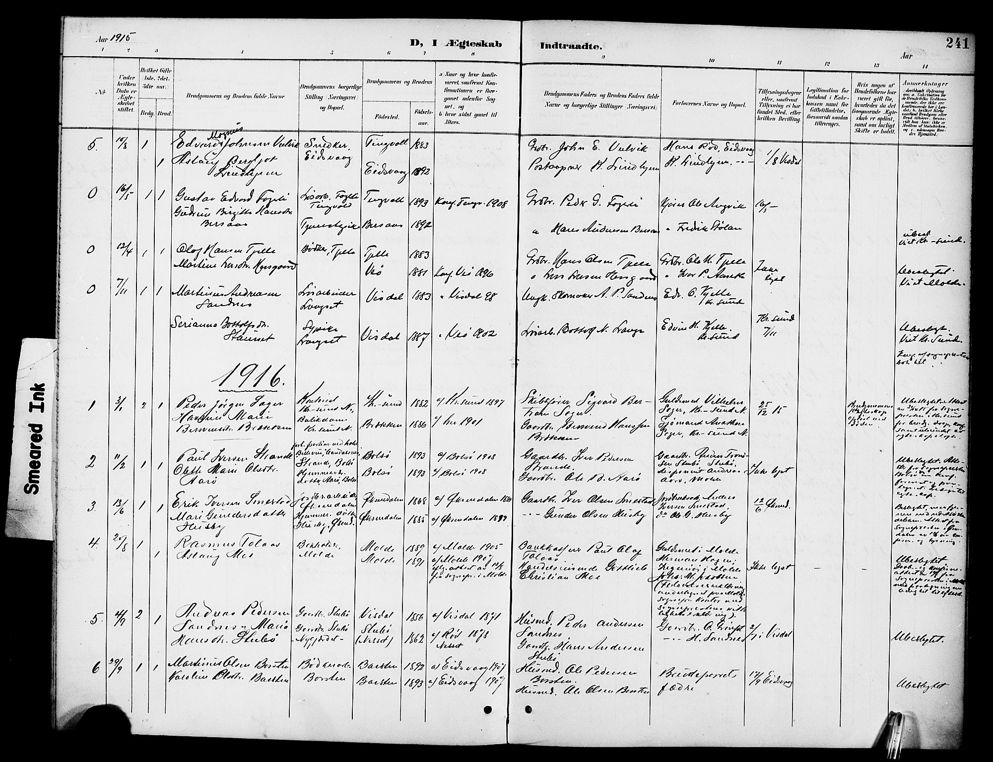 Ministerialprotokoller, klokkerbøker og fødselsregistre - Møre og Romsdal, AV/SAT-A-1454/551/L0632: Parish register (copy) no. 551C04, 1894-1920, p. 241