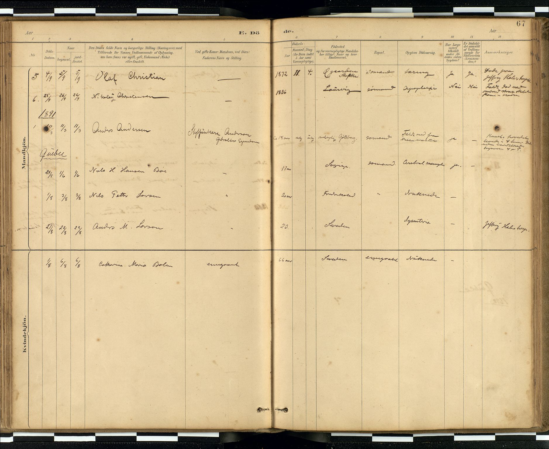 Den norske sjømannsmisjon i utlandet / Quebec (Canada) samt Pensacola--Savannah-Mobile-New Orleans-Gulfport (Gulfhamnene i USA), SAB/SAB/PA-0114/H/Ha/L0001: Parish register (official) no. A 1, 1887-1924, p. 66b-67a