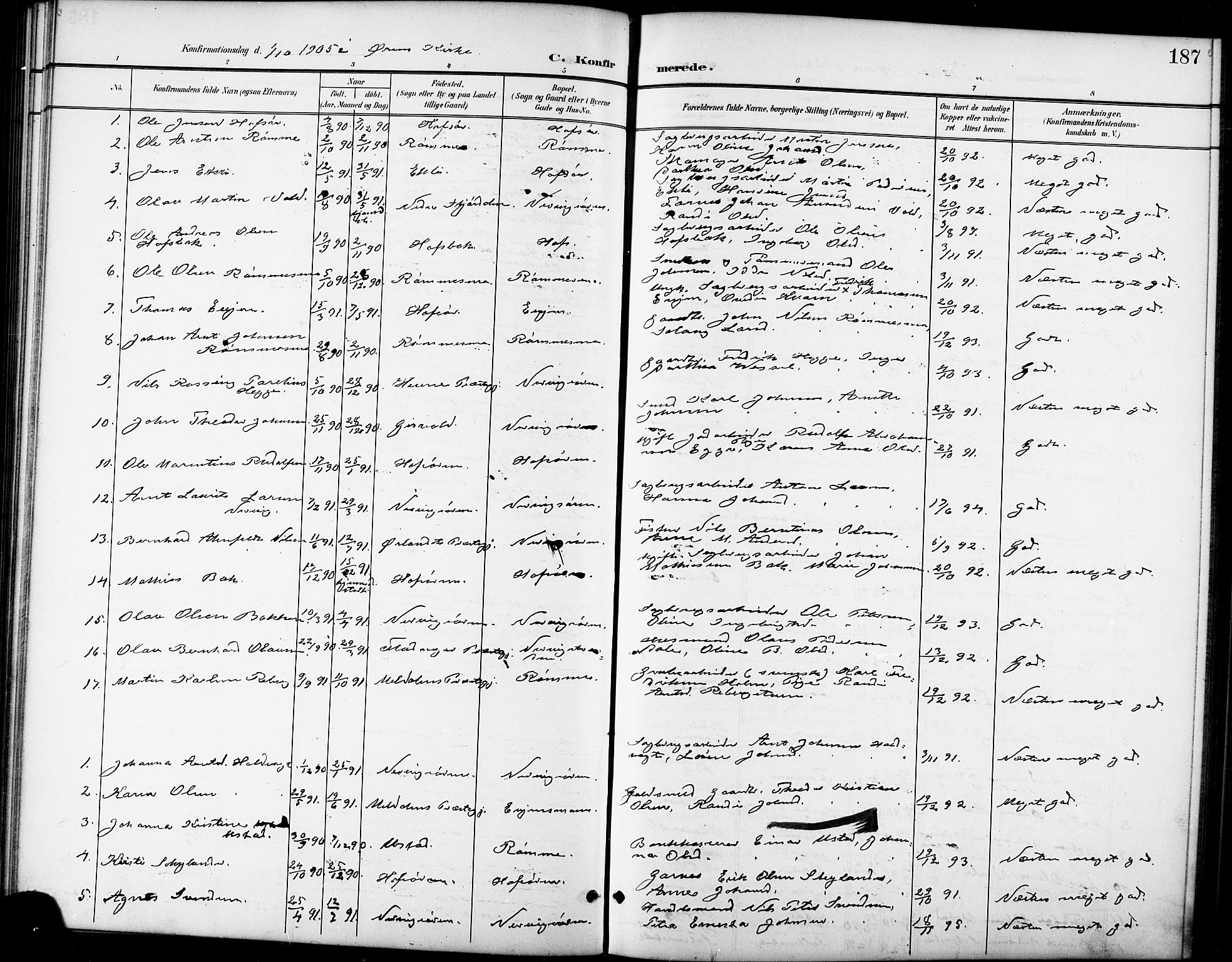 Ministerialprotokoller, klokkerbøker og fødselsregistre - Sør-Trøndelag, SAT/A-1456/668/L0819: Parish register (copy) no. 668C08, 1899-1912, p. 187
