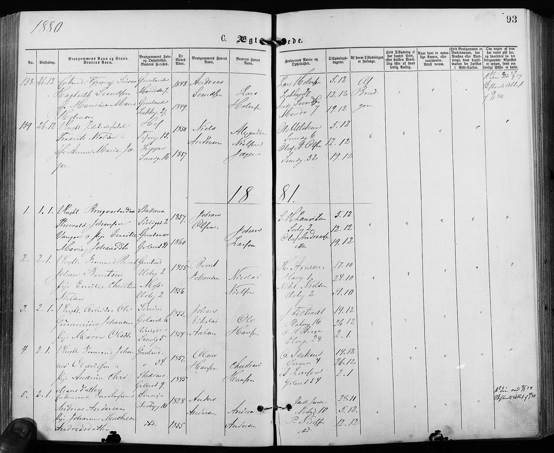 Grønland prestekontor Kirkebøker, AV/SAO-A-10848/F/Fa/L0006: Parish register (official) no. 6, 1877-1886, p. 93