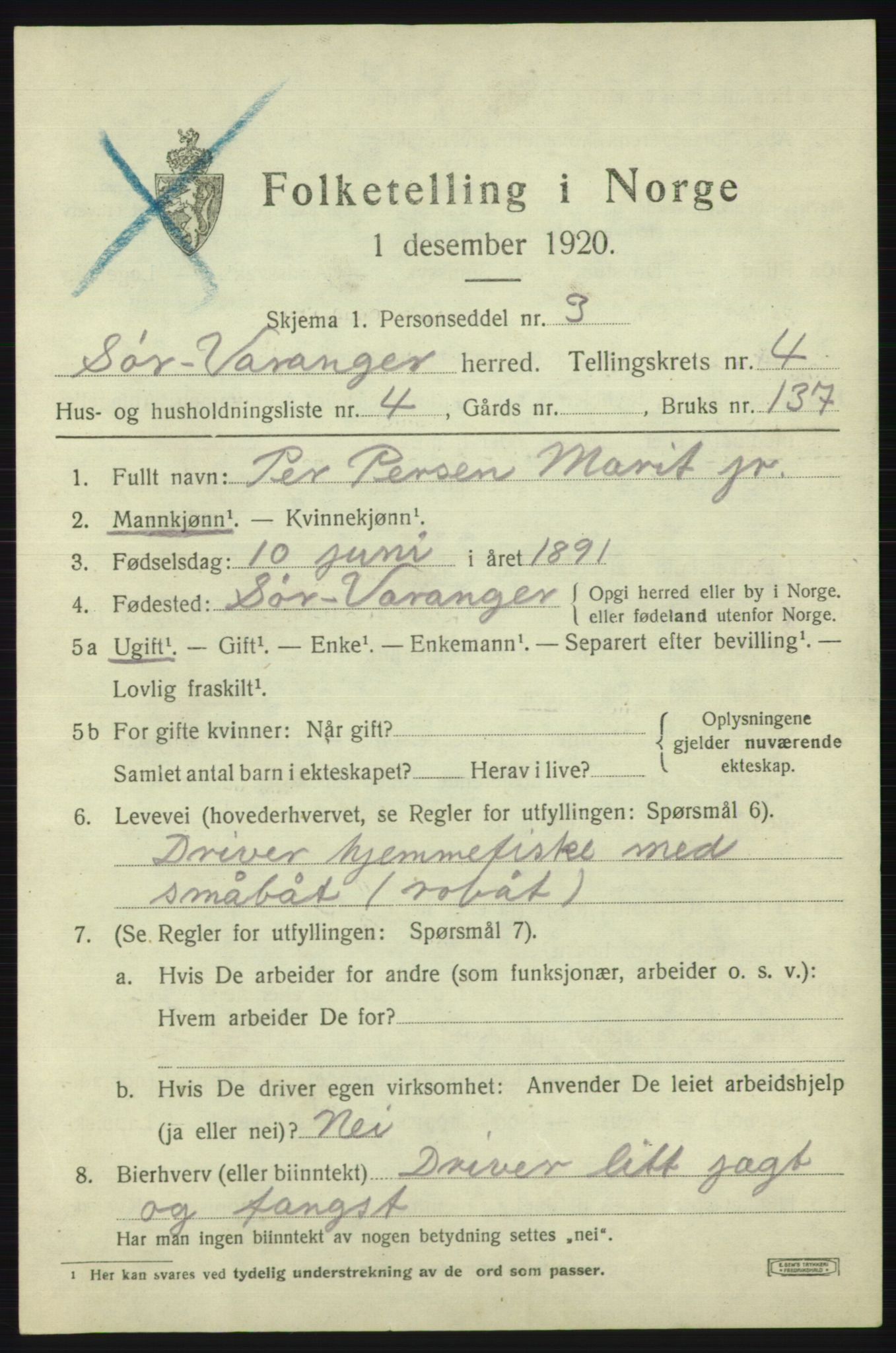 SATØ, 1920 census for Sør-Varanger, 1920, p. 2953