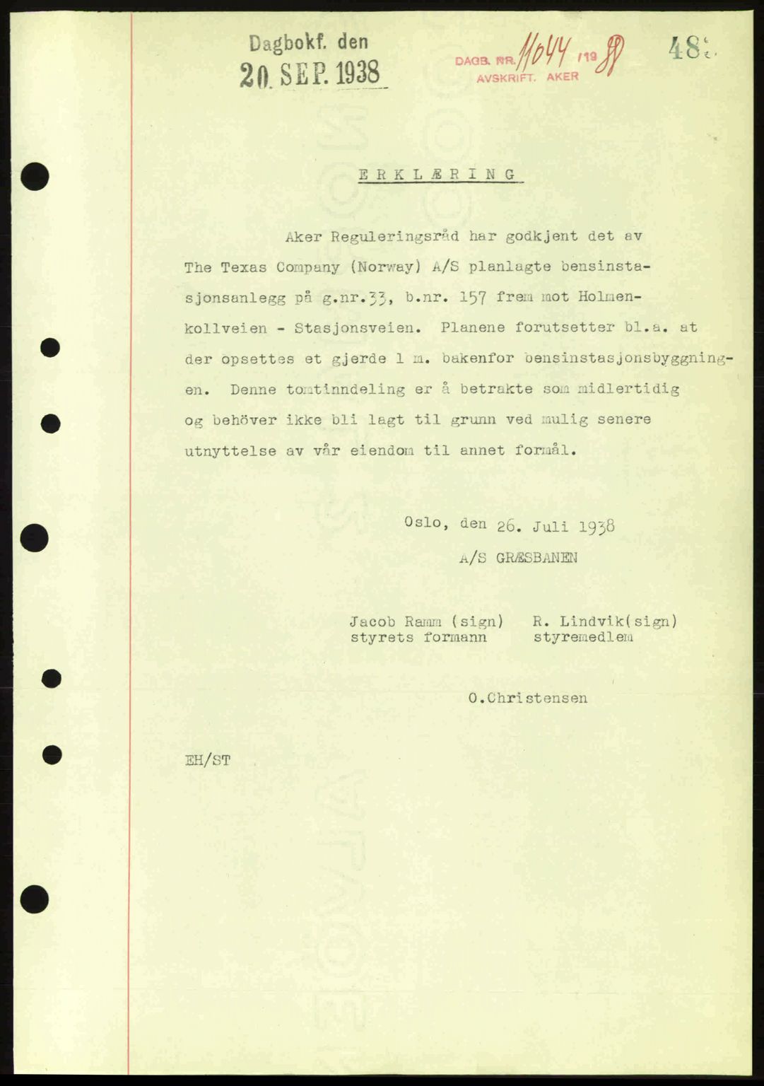 Aker herredsskriveri, SAO/A-10896/G/Gb/Gba/Gbab/L0025: Mortgage book no. A154-155, 1938-1938, Diary no: : 11044/1938