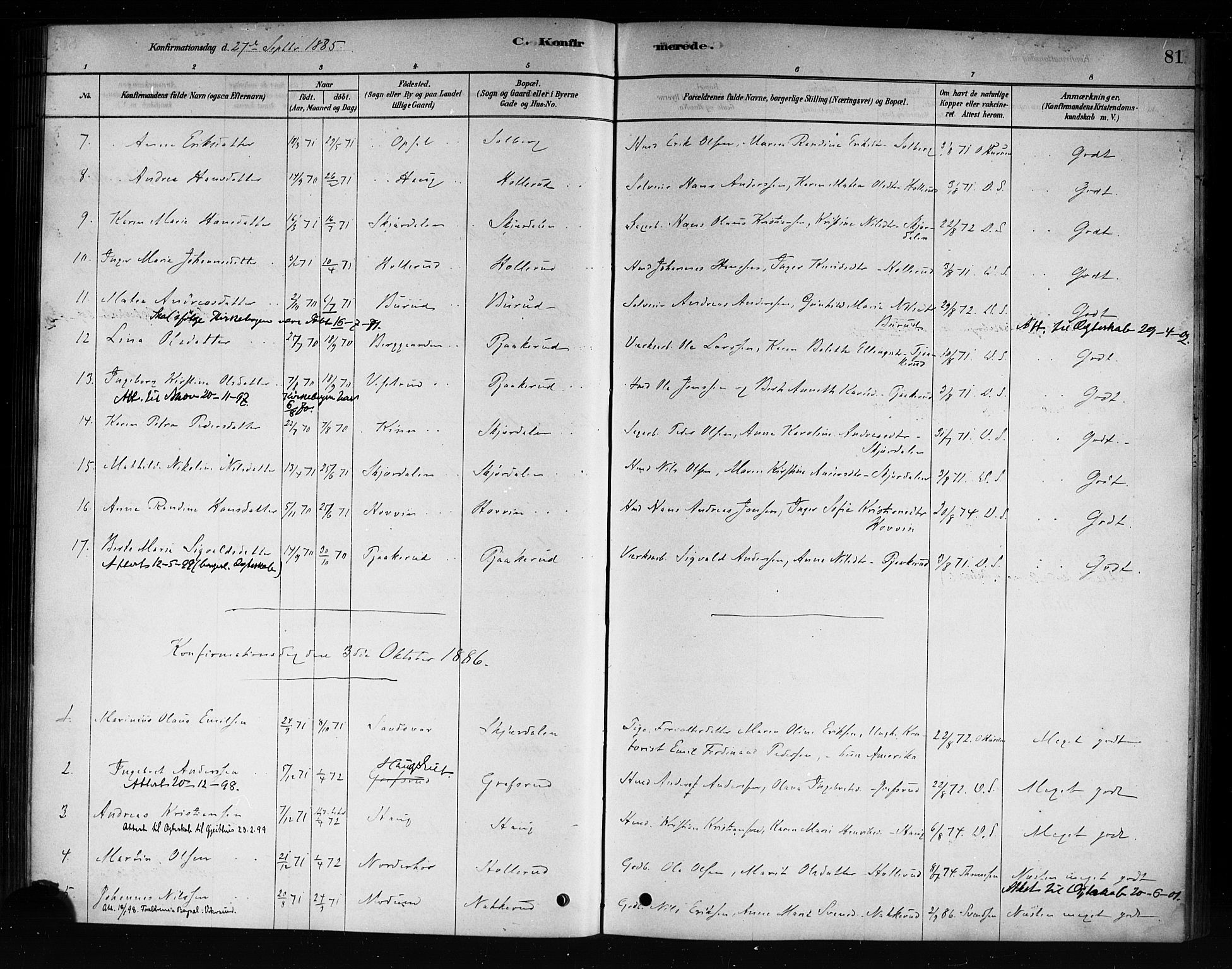 Hole kirkebøker, AV/SAKO-A-228/F/Fb/L0001: Parish register (official) no. II 1, 1878-1891, p. 81