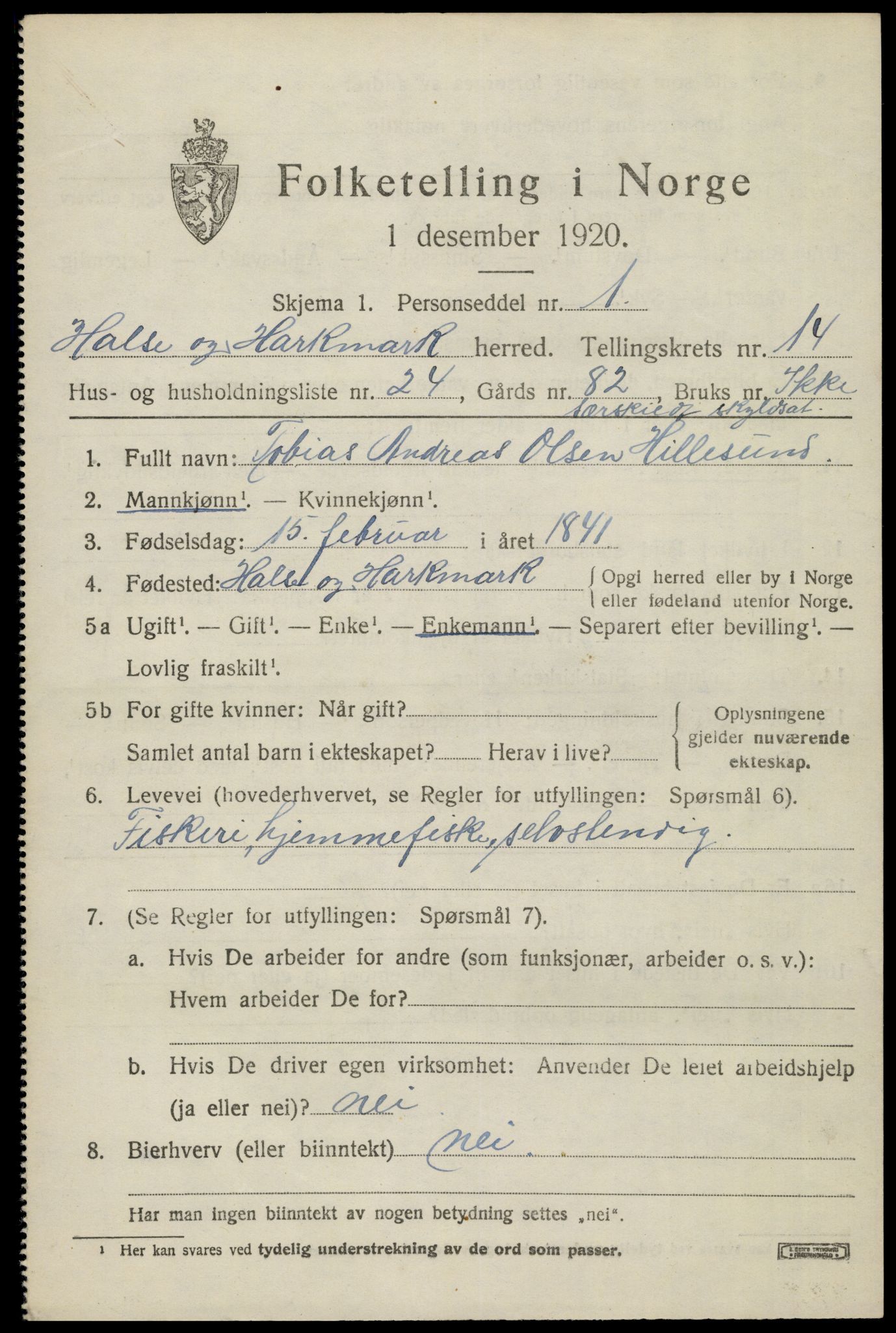 SAK, 1920 census for Halse og Harkmark, 1920, p. 7809