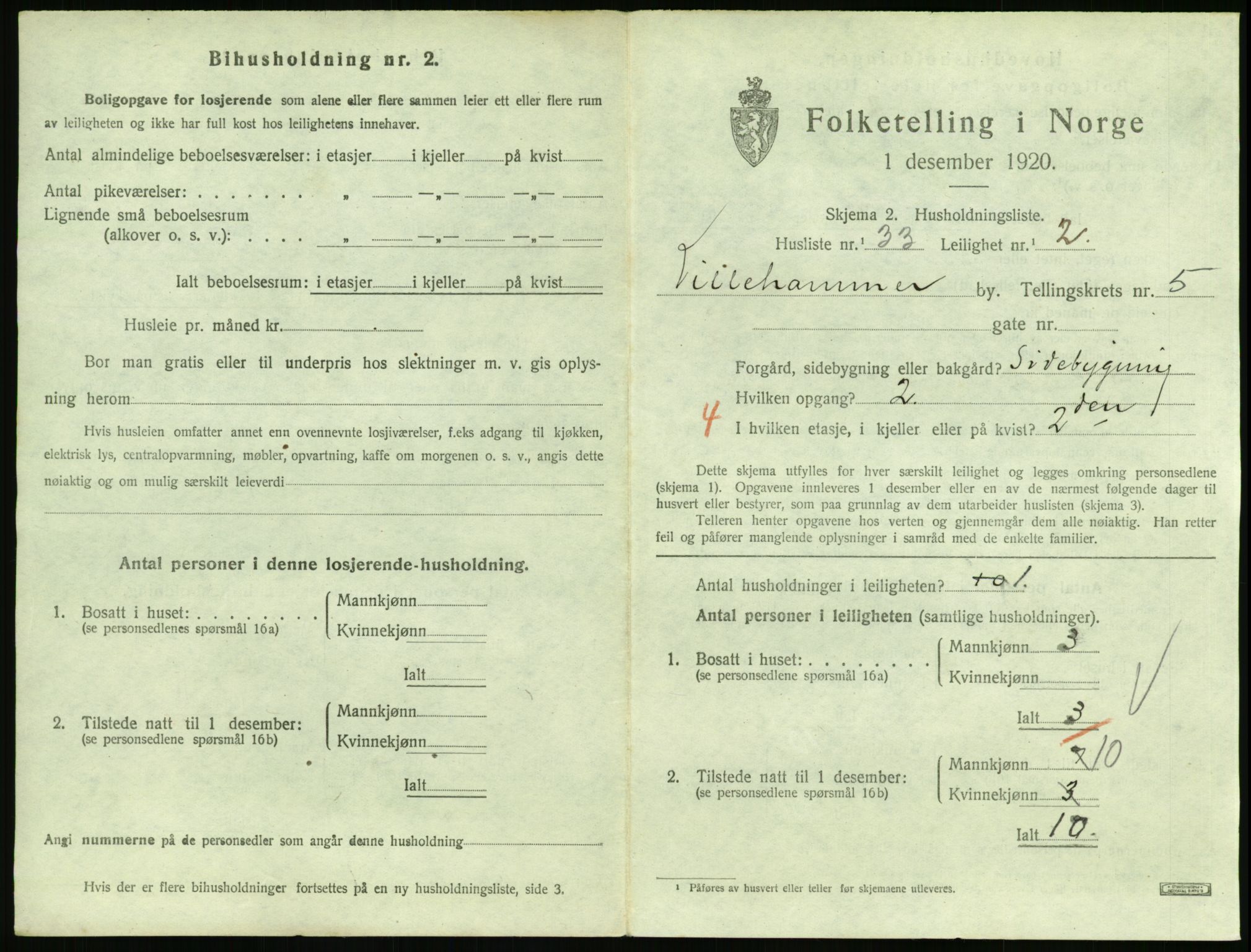 SAH, 1920 census for Lillehammer, 1920, p. 2314