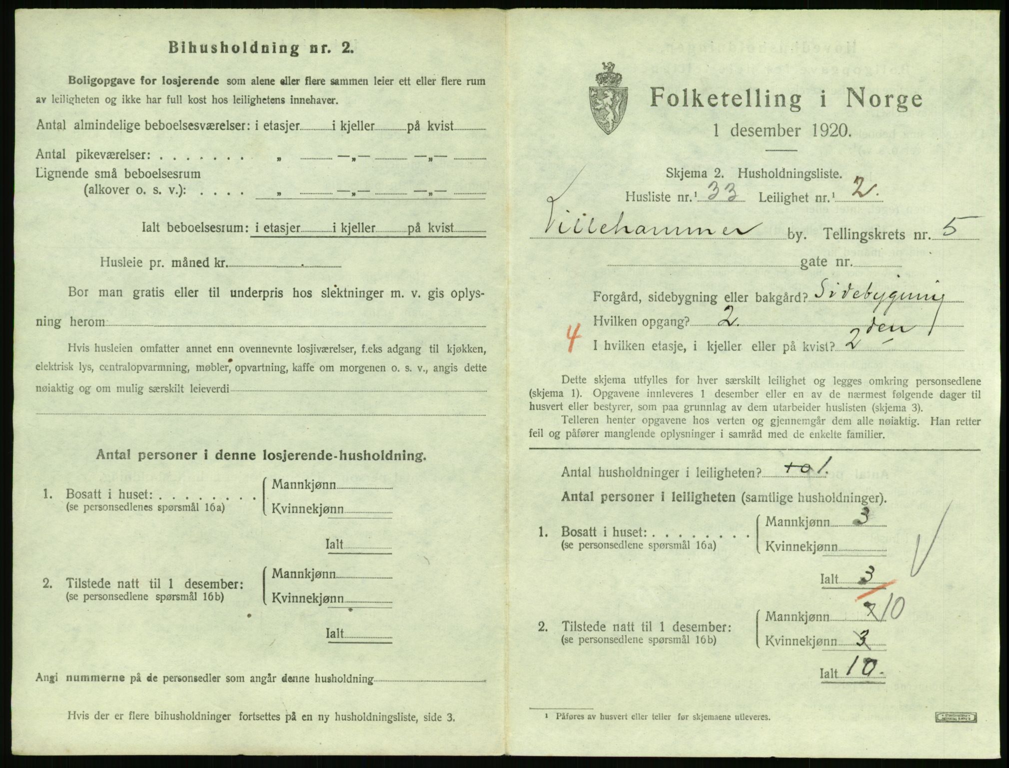 SAH, 1920 census for Lillehammer, 1920, p. 2314