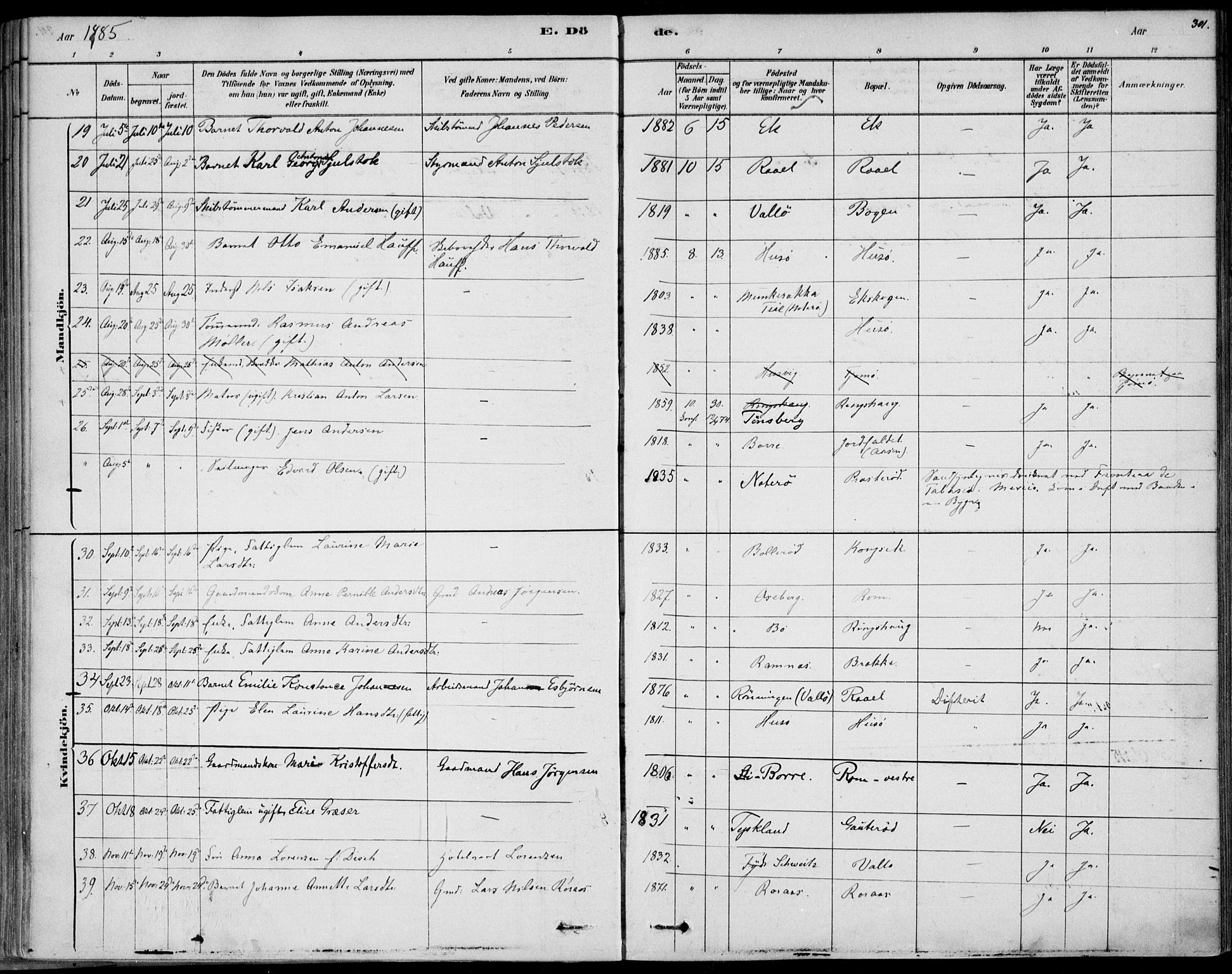 Sem kirkebøker, AV/SAKO-A-5/F/Fb/L0004: Parish register (official) no. II 4, 1878-1891, p. 301