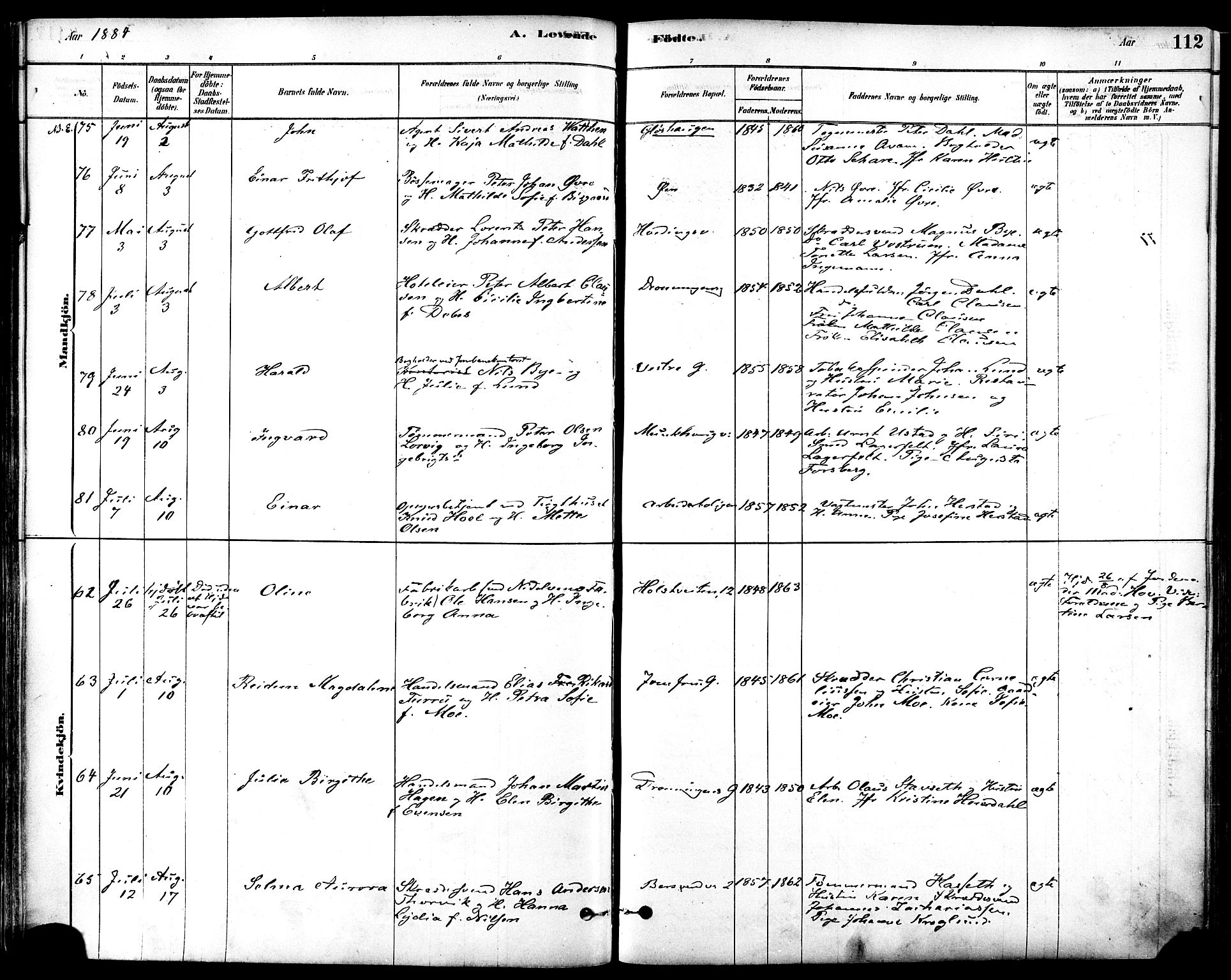 Ministerialprotokoller, klokkerbøker og fødselsregistre - Sør-Trøndelag, AV/SAT-A-1456/601/L0057: Parish register (official) no. 601A25, 1877-1891, p. 112