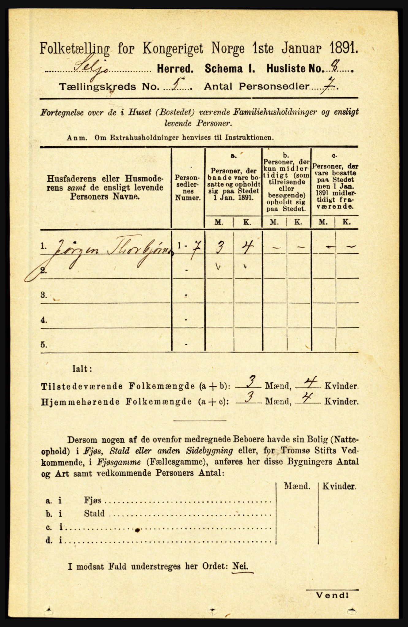 RA, 1891 census for 1441 Selje, 1891, p. 1359