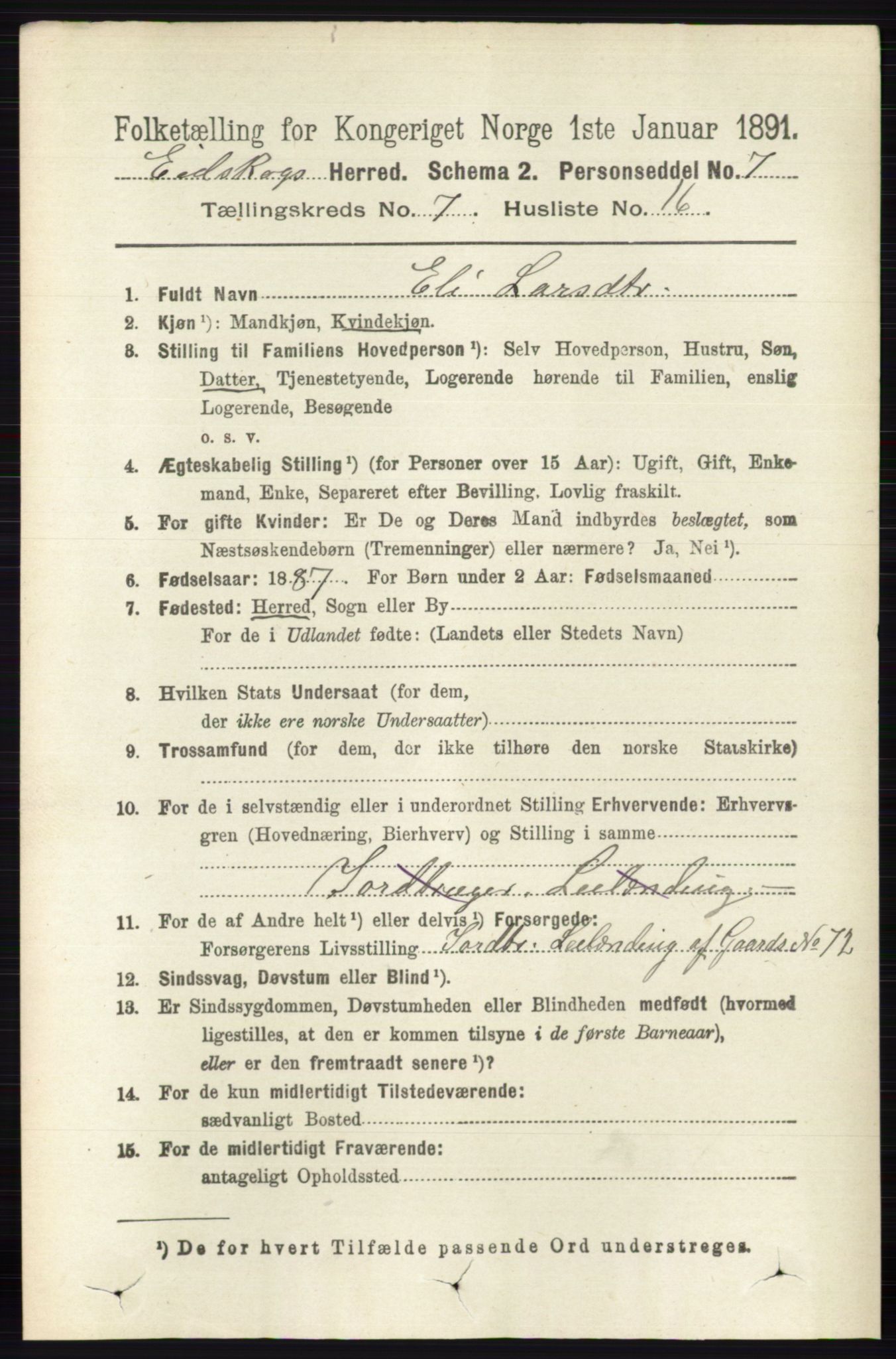 RA, 1891 census for 0420 Eidskog, 1891, p. 3781