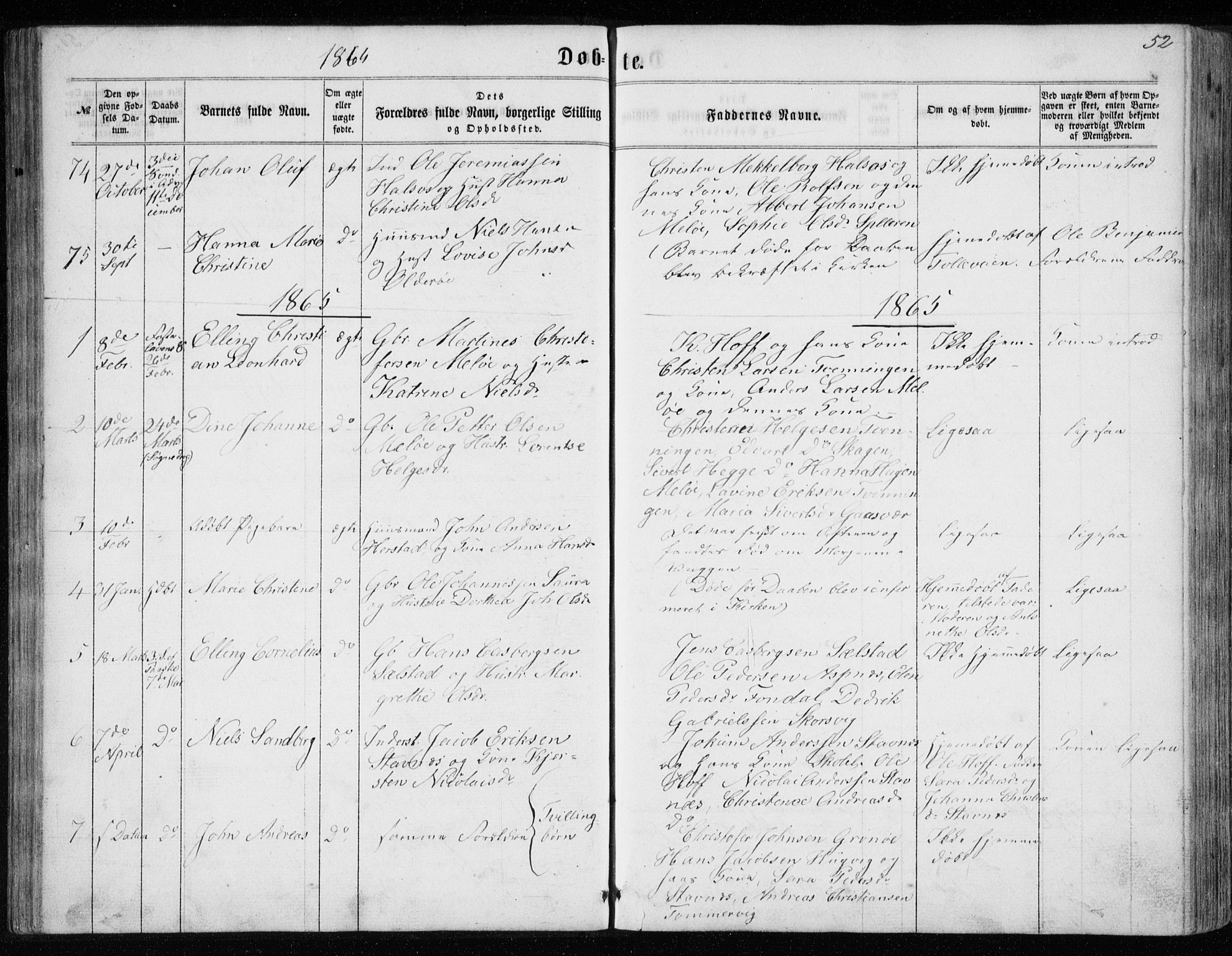 Ministerialprotokoller, klokkerbøker og fødselsregistre - Nordland, SAT/A-1459/843/L0634: Parish register (copy) no. 843C03, 1860-1884, p. 52
