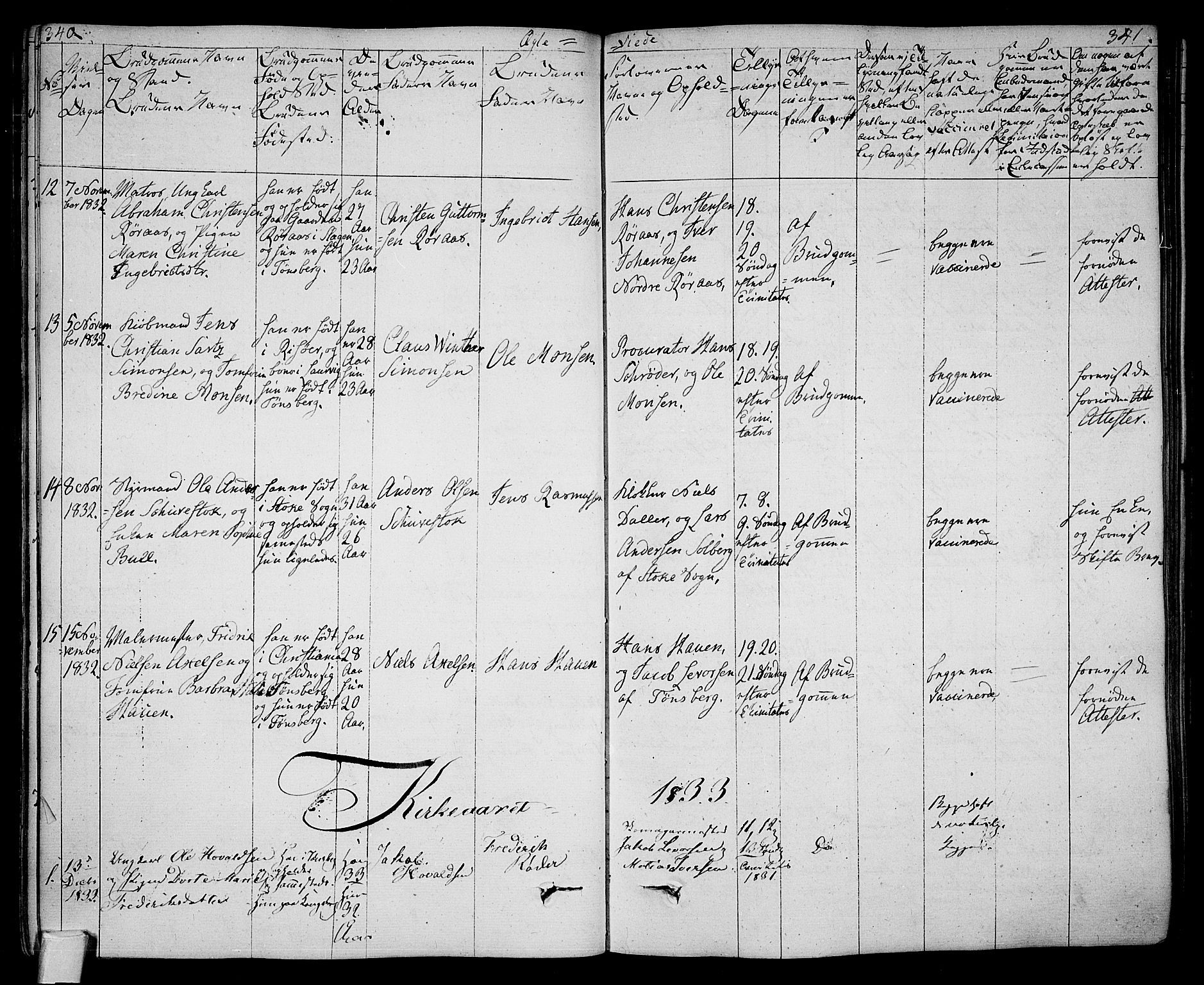 Tønsberg kirkebøker, AV/SAKO-A-330/F/Fa/L0005: Parish register (official) no. I 5, 1827-1836, p. 340-341