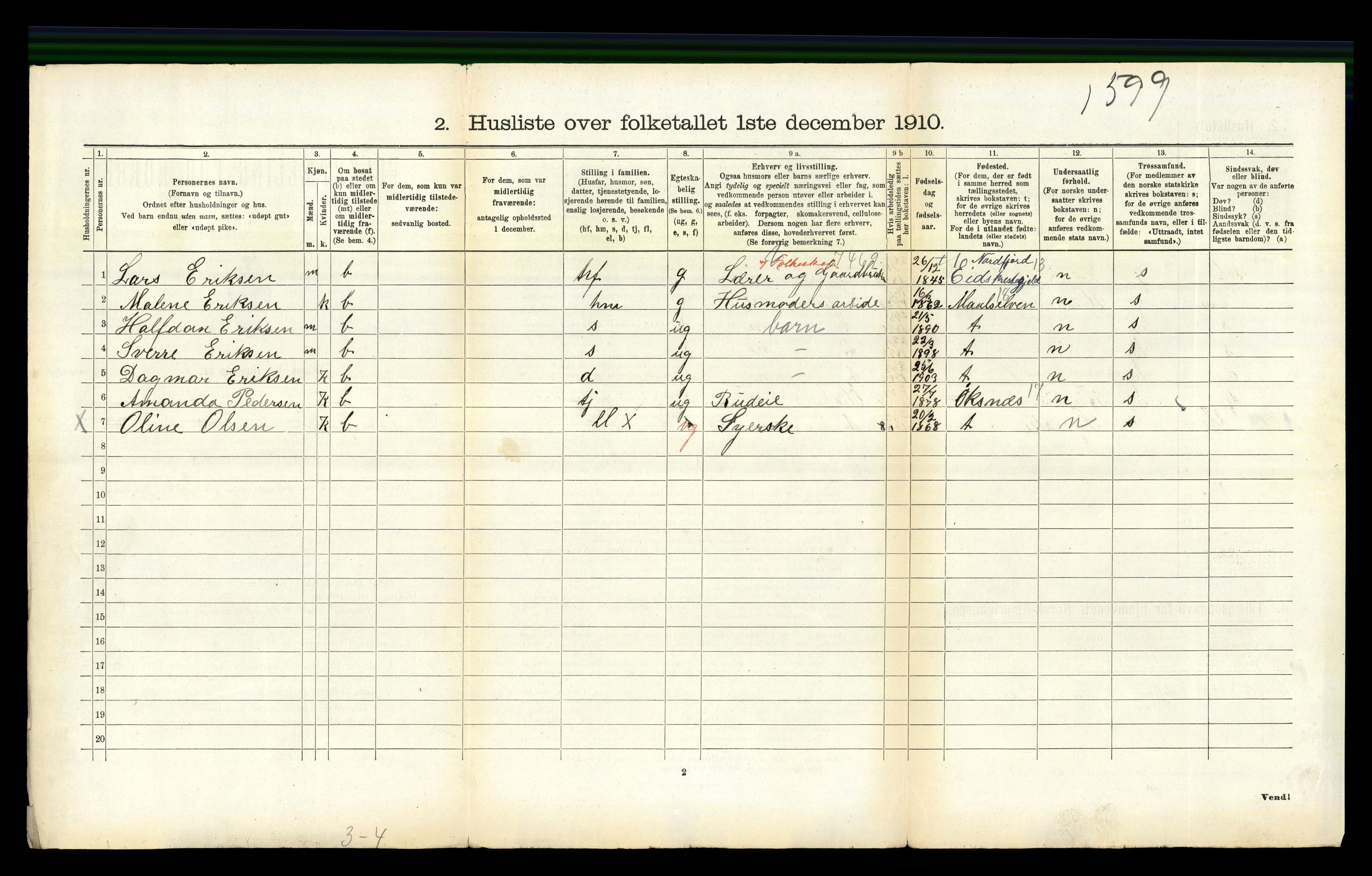 RA, 1910 census for Hadsel, 1910, p. 2366