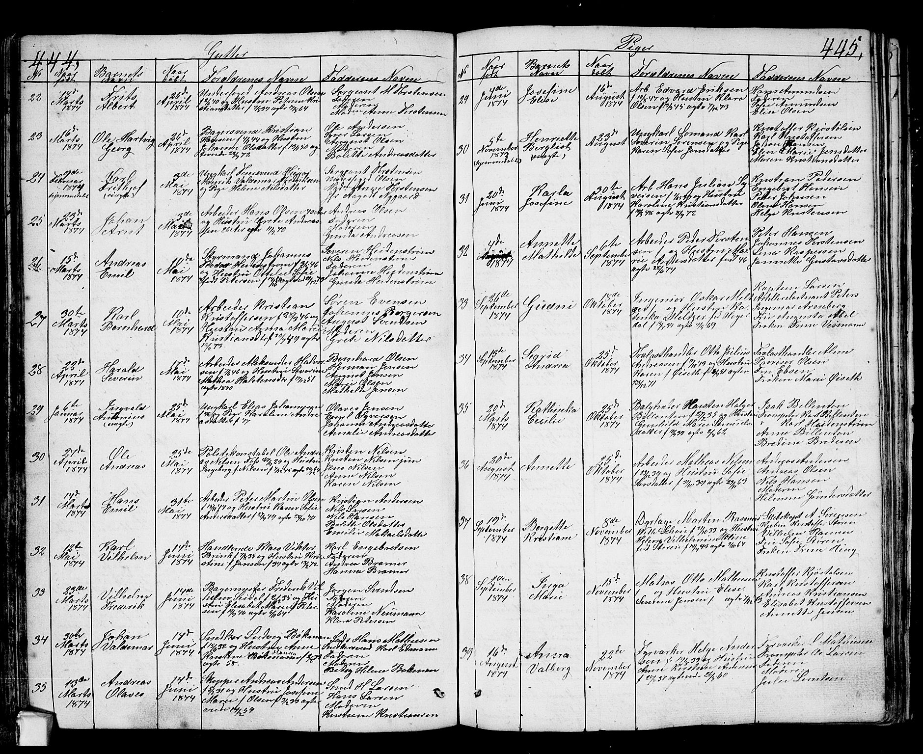 Fredrikstad prestekontor Kirkebøker, AV/SAO-A-11082/G/Ga/L0001: Parish register (copy) no. 1, 1824-1879, p. 444-445