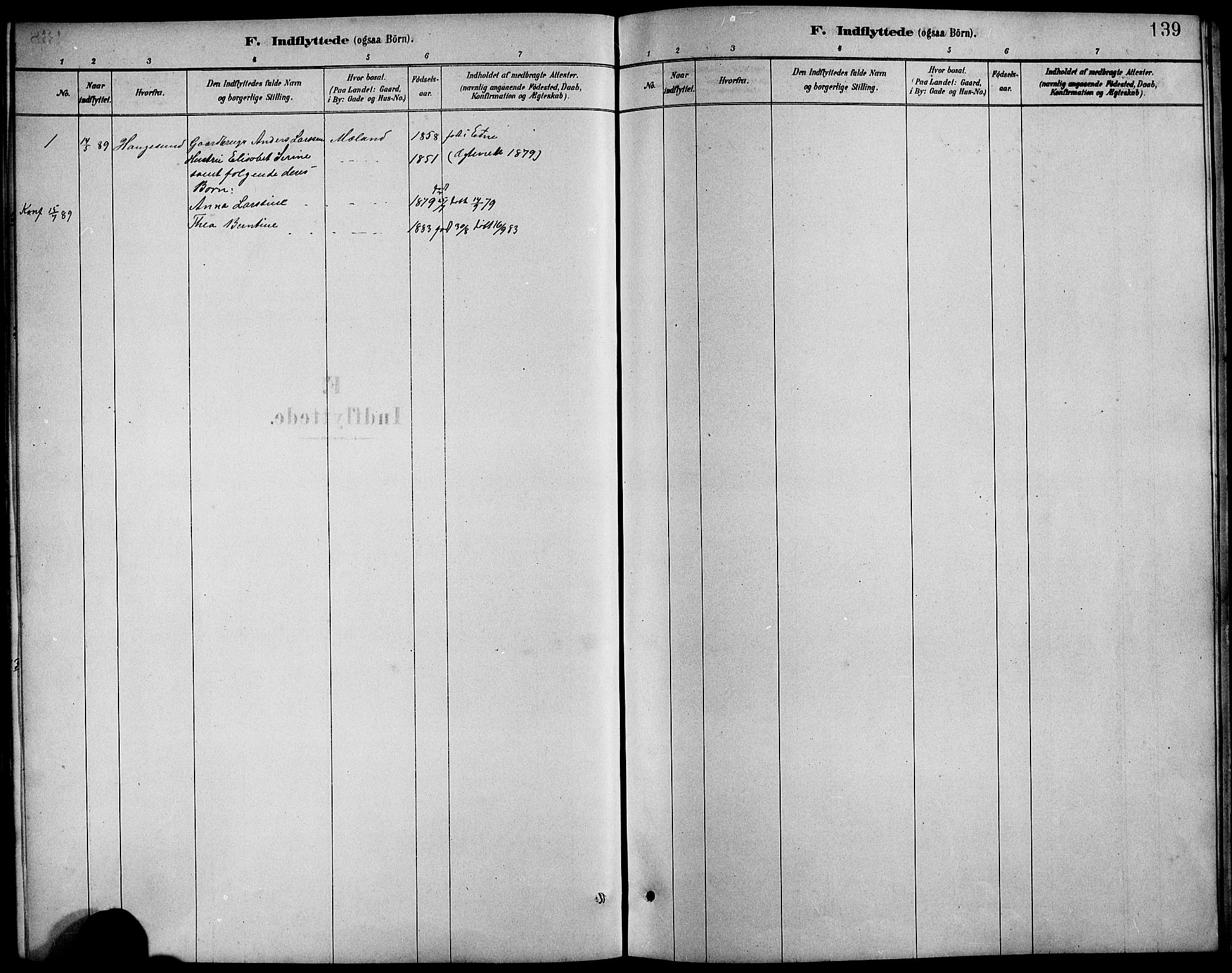 Etne sokneprestembete, SAB/A-75001/H/Hab: Parish register (copy) no. B 4, 1879-1897, p. 139