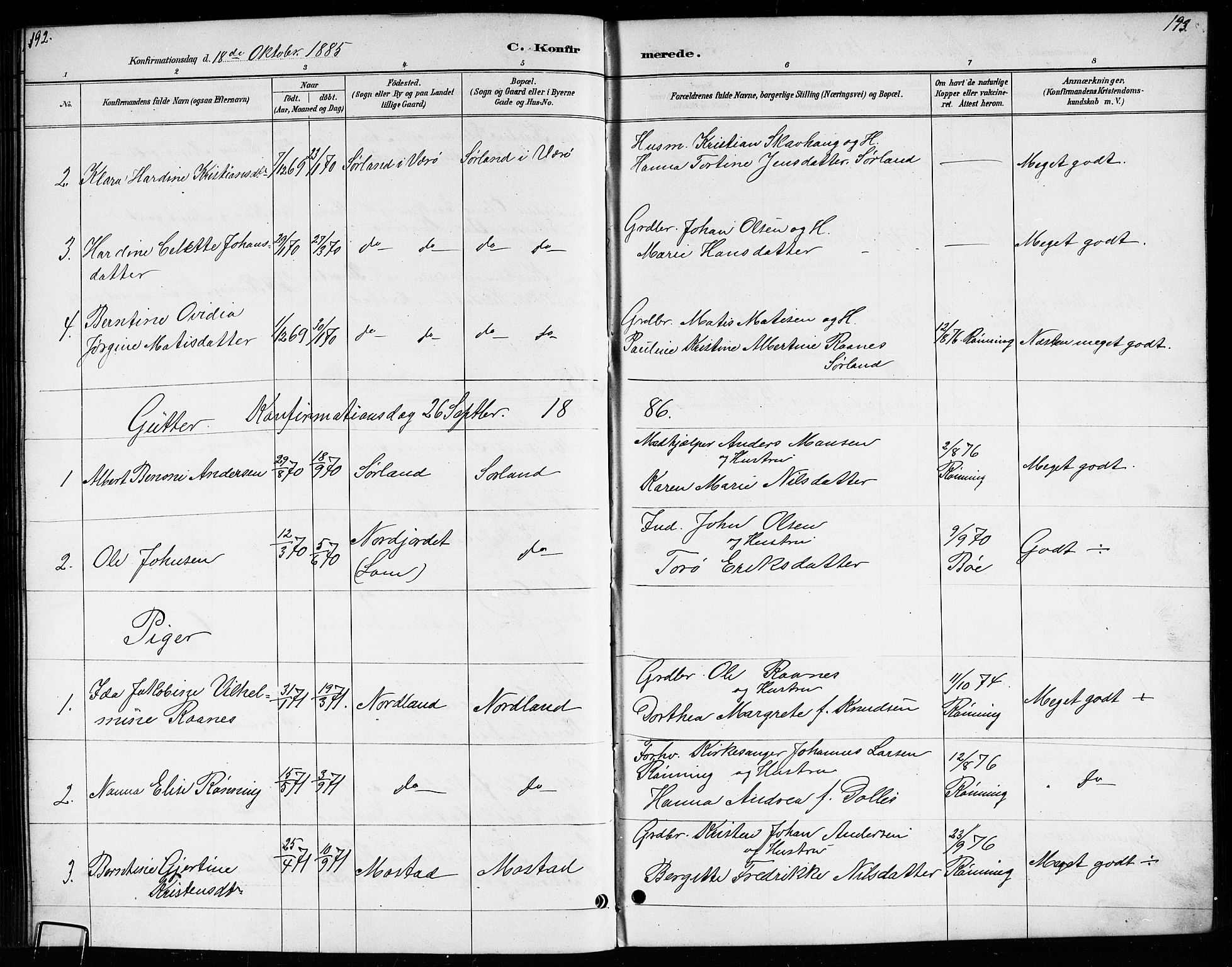 Ministerialprotokoller, klokkerbøker og fødselsregistre - Nordland, AV/SAT-A-1459/807/L0123: Parish register (copy) no. 807C01, 1884-1910, p. 192-193