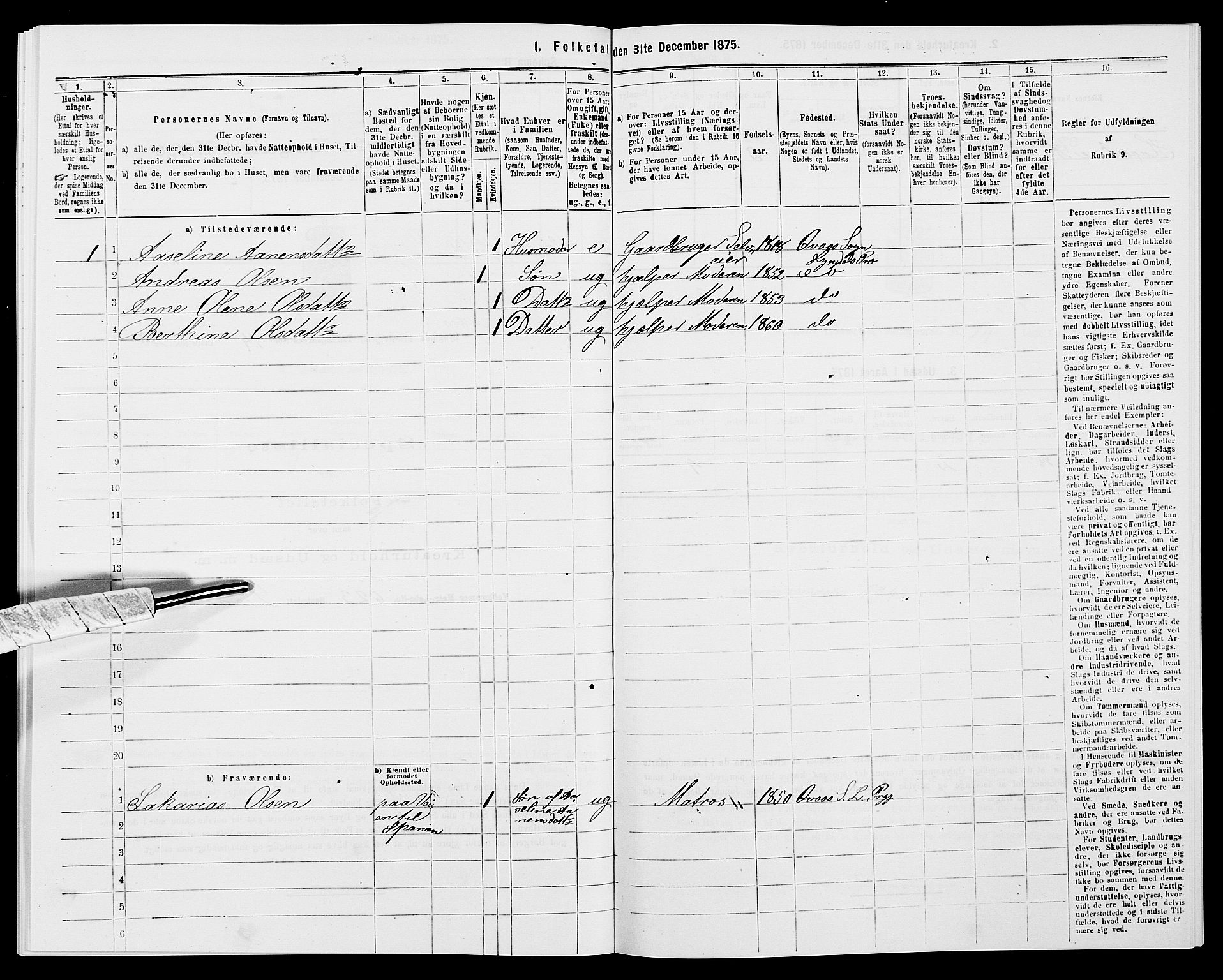 SAK, 1875 census for 1032P Lyngdal, 1875, p. 2072