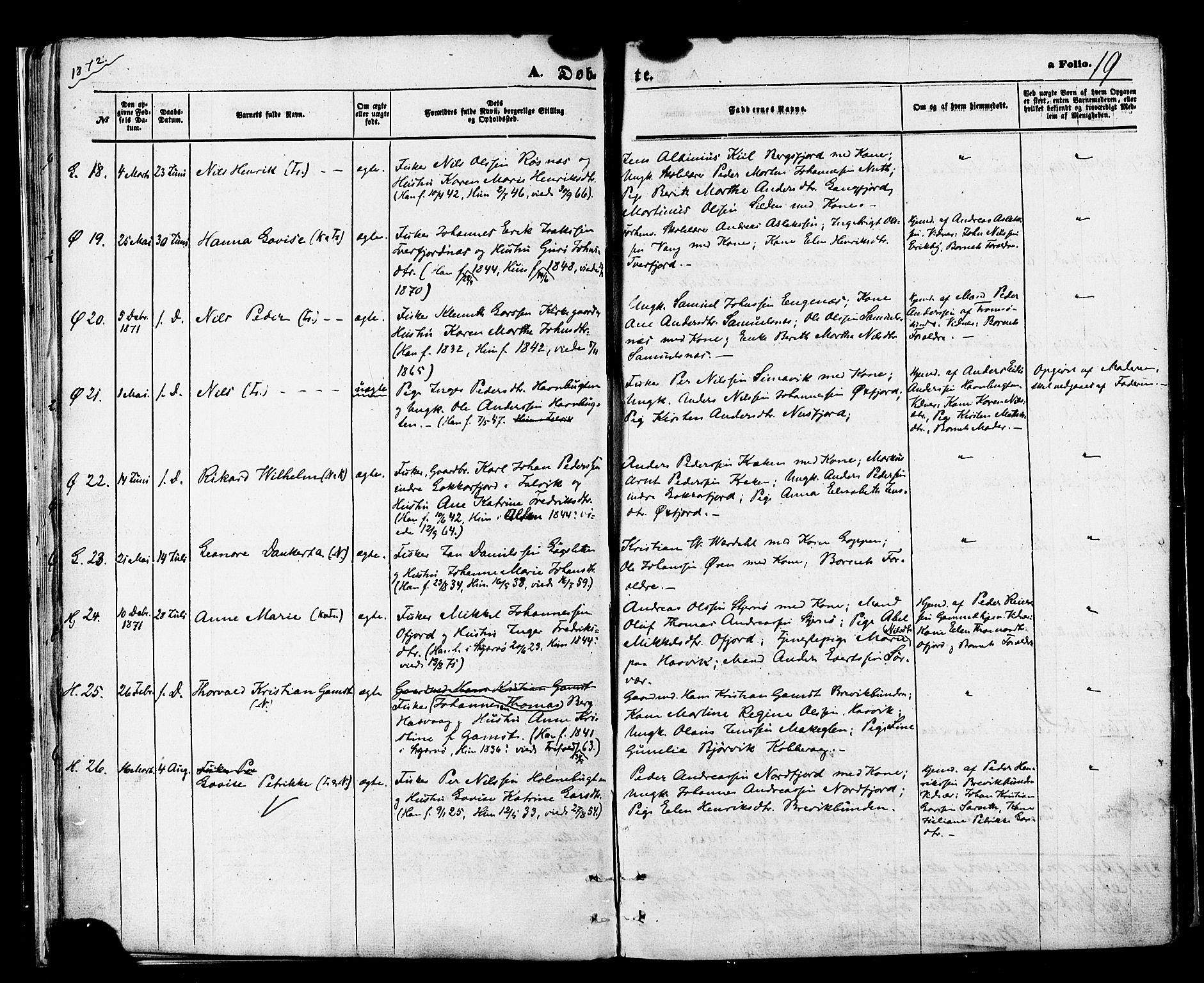 Loppa sokneprestkontor, AV/SATØ-S-1339/H/Ha/L0005kirke: Parish register (official) no. 5, 1869-1878, p. 19