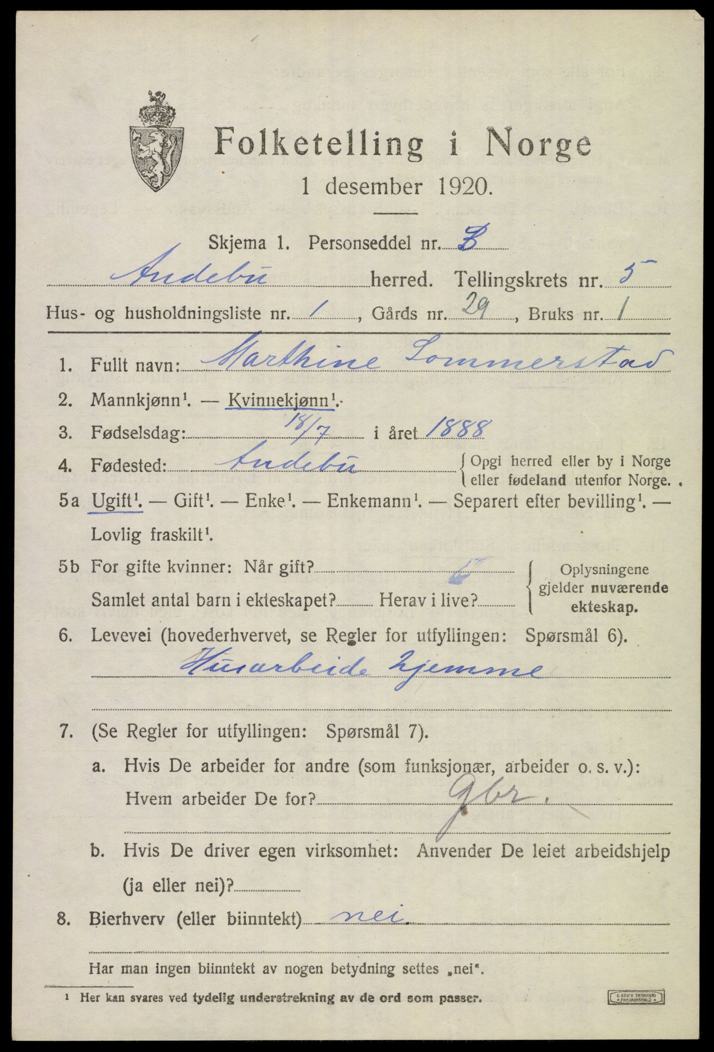 SAKO, 1920 census for Andebu, 1920, p. 2640