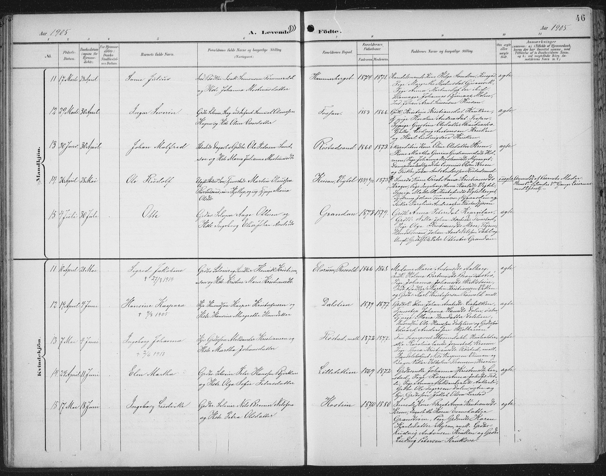 Ministerialprotokoller, klokkerbøker og fødselsregistre - Nord-Trøndelag, AV/SAT-A-1458/701/L0011: Parish register (official) no. 701A11, 1899-1915, p. 46