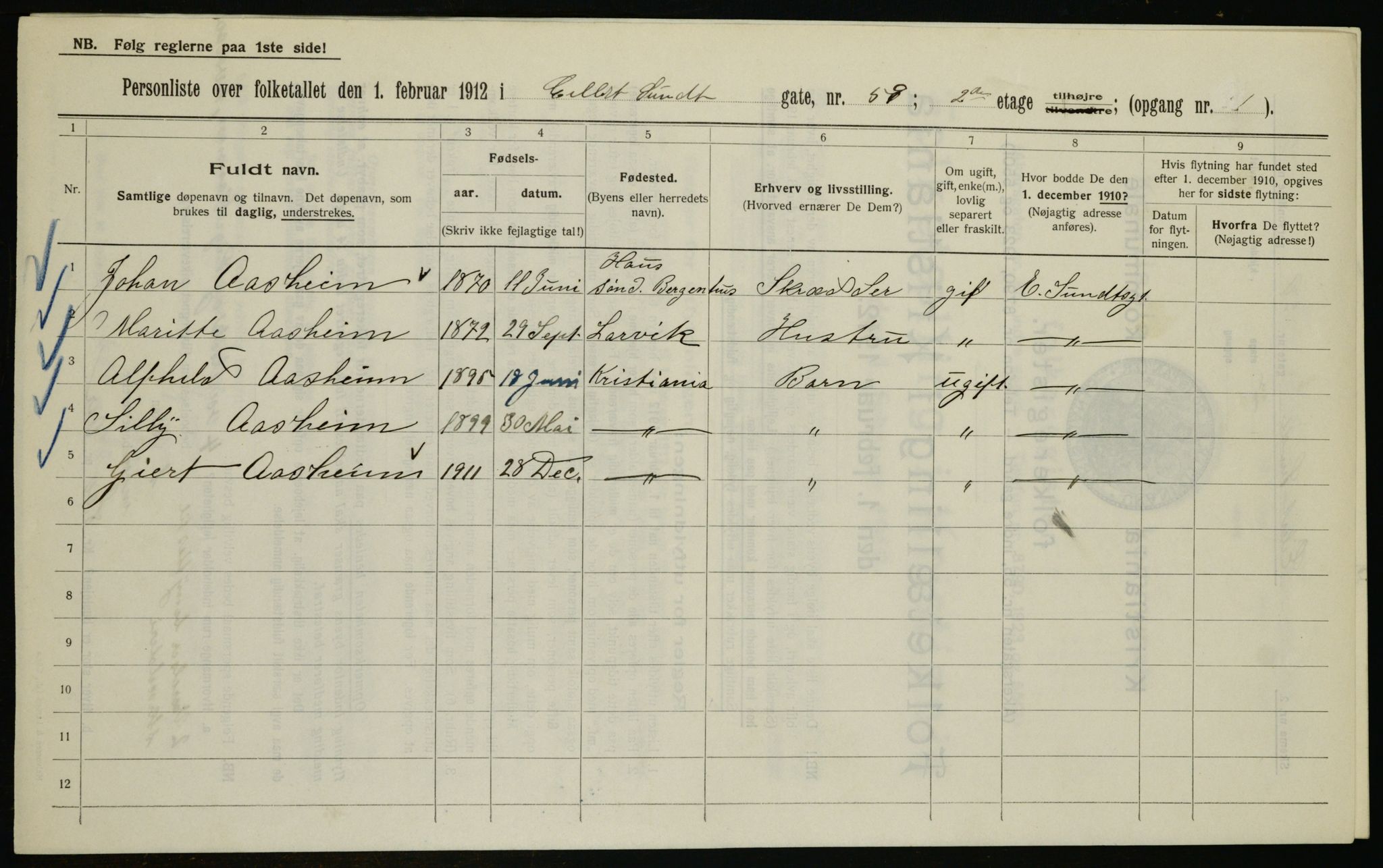 OBA, Municipal Census 1912 for Kristiania, 1912, p. 19487