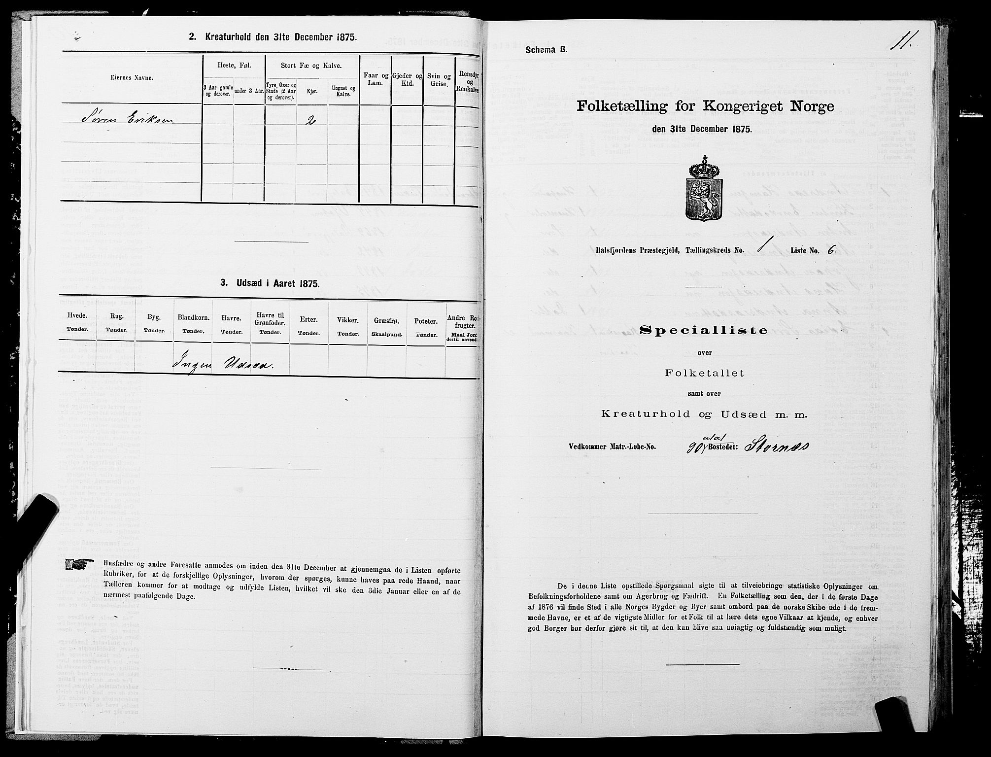 SATØ, 1875 census for 1933P Balsfjord, 1875, p. 1011