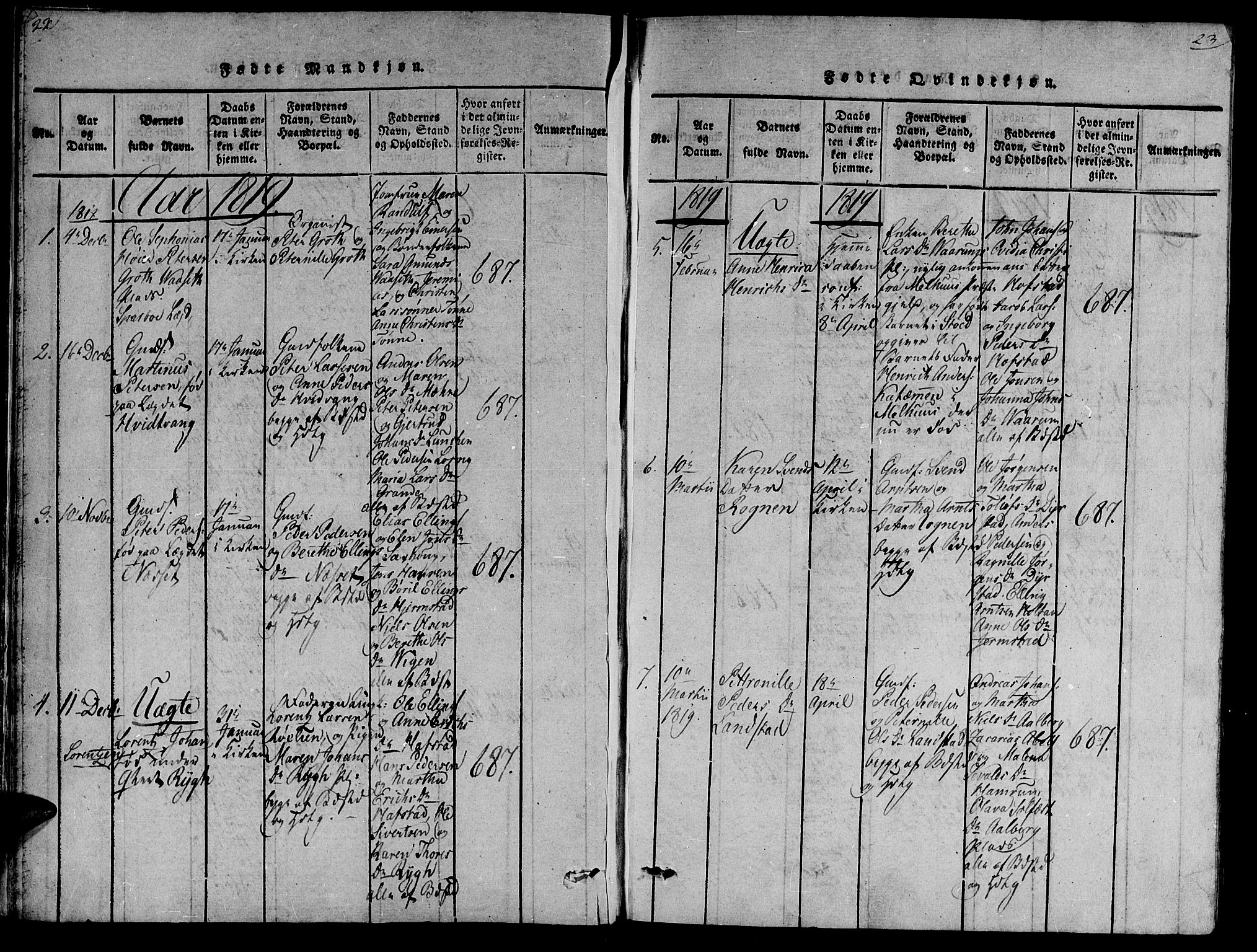 Ministerialprotokoller, klokkerbøker og fødselsregistre - Nord-Trøndelag, AV/SAT-A-1458/735/L0333: Parish register (official) no. 735A04 /1, 1816-1824, p. 22-23