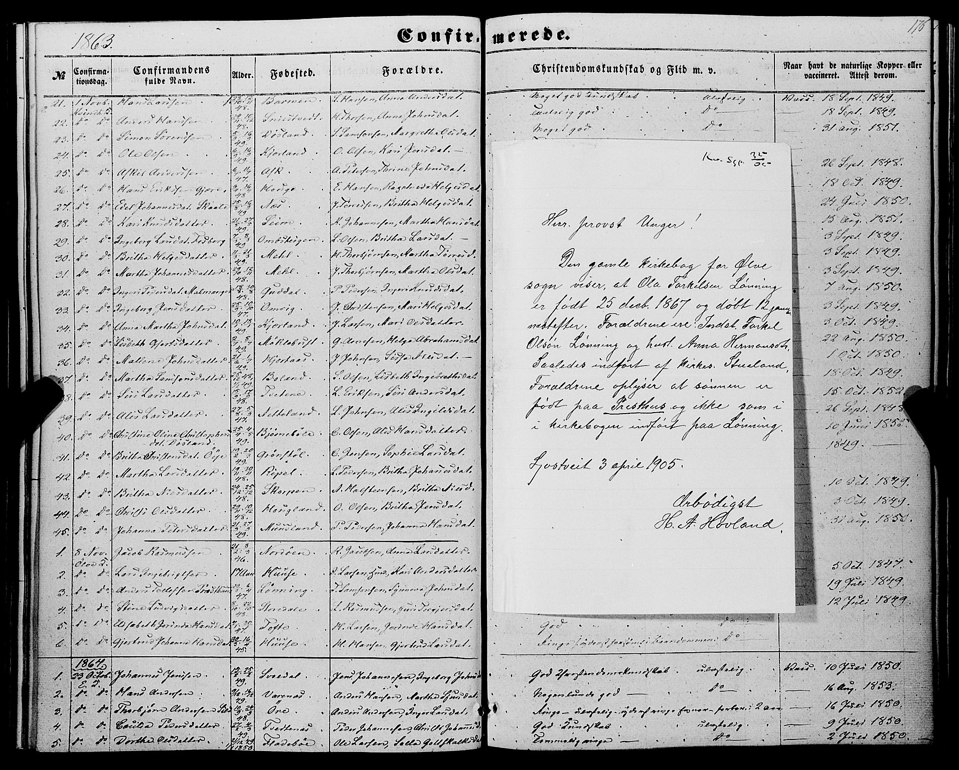 Kvinnherad sokneprestembete, SAB/A-76401/H/Haa: Parish register (official) no. A 8, 1854-1872, p. 176