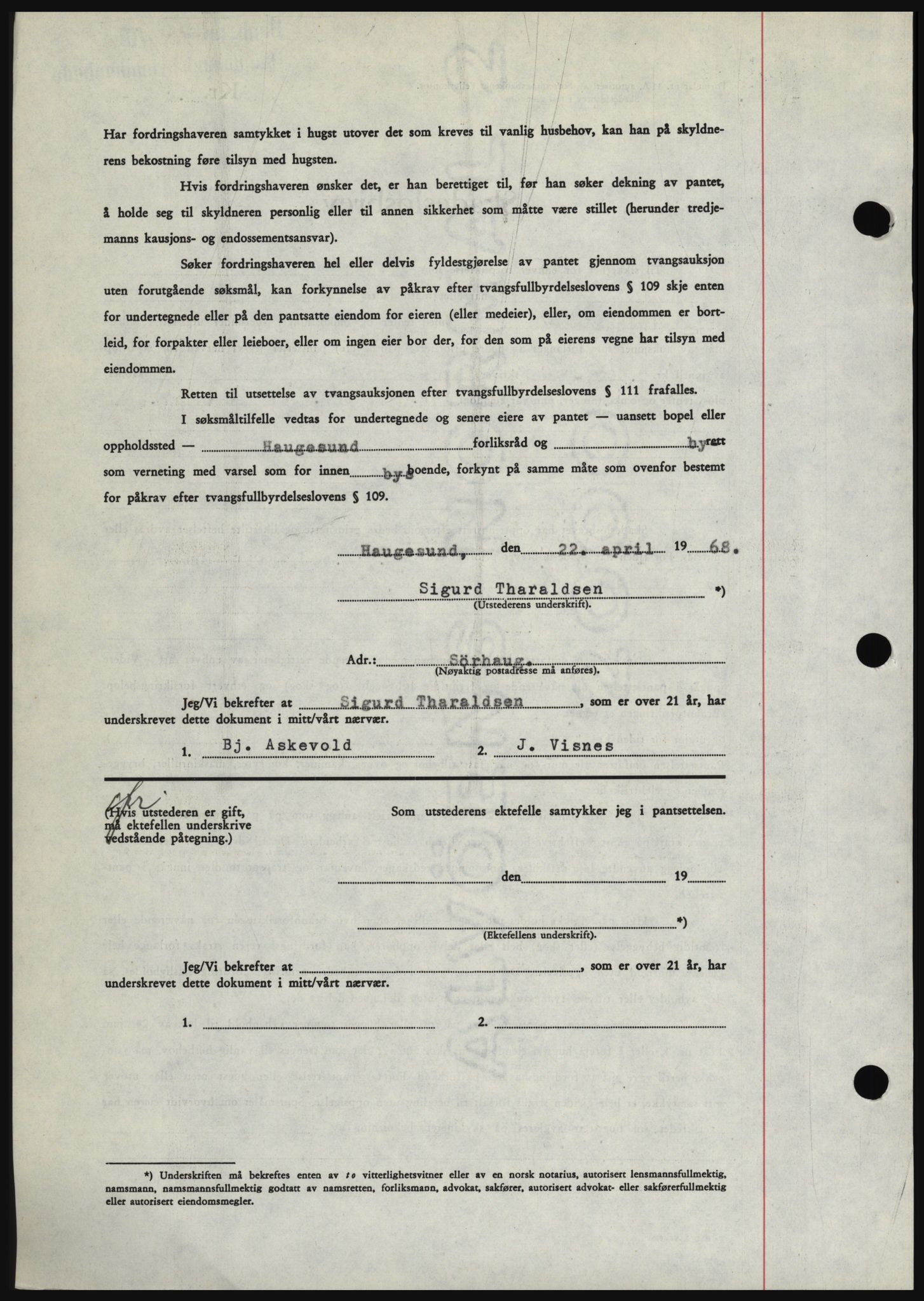 Haugesund tingrett, AV/SAST-A-101415/01/II/IIC/L0058: Mortgage book no. B 58, 1967-1968, Diary no: : 984/1968