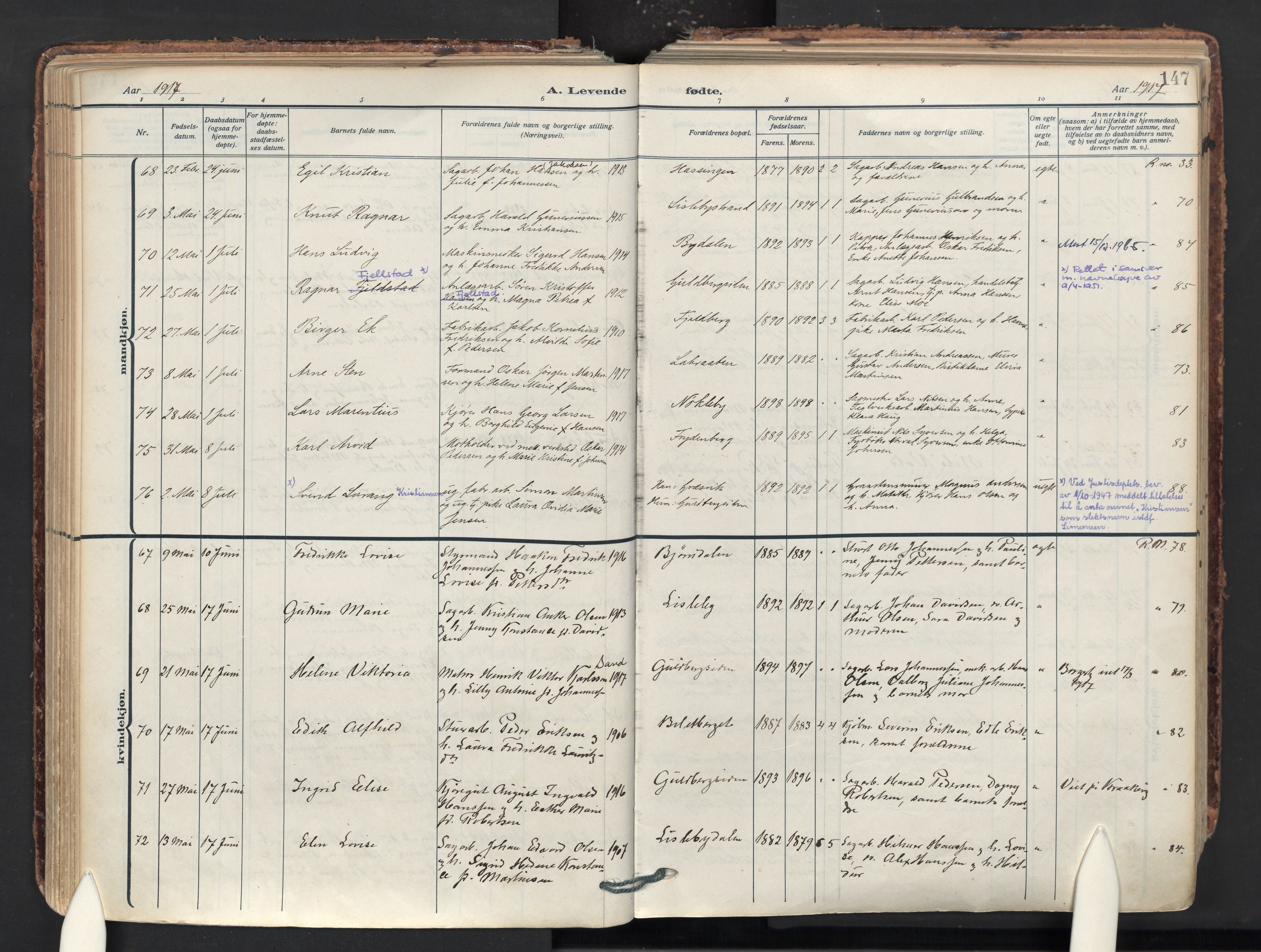 Glemmen prestekontor Kirkebøker, AV/SAO-A-10908/F/Fa/L0017: Parish register (official) no. 17, 1911-1936, p. 147