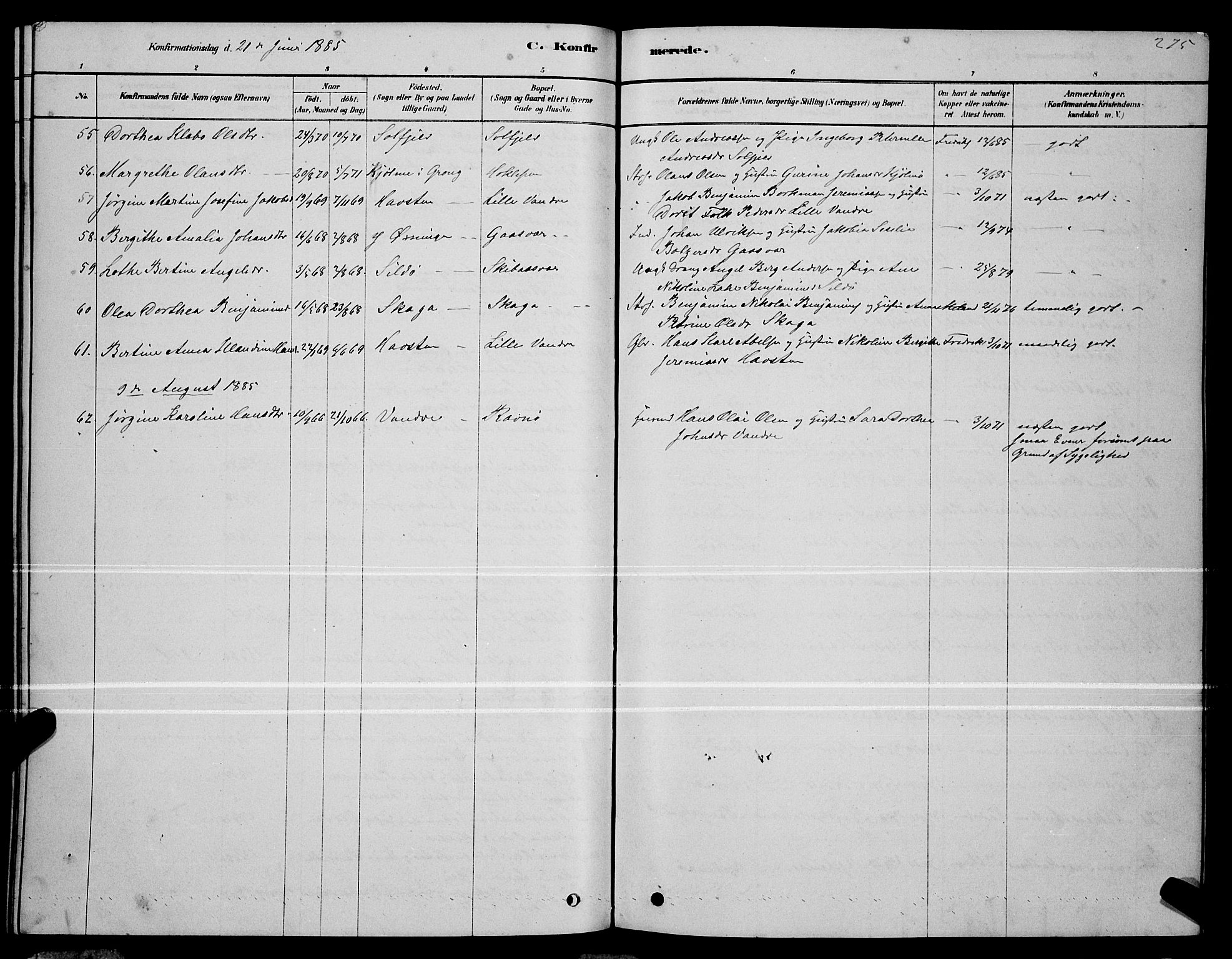 Ministerialprotokoller, klokkerbøker og fødselsregistre - Nordland, AV/SAT-A-1459/834/L0513: Parish register (copy) no. 834C04, 1877-1892, p. 275