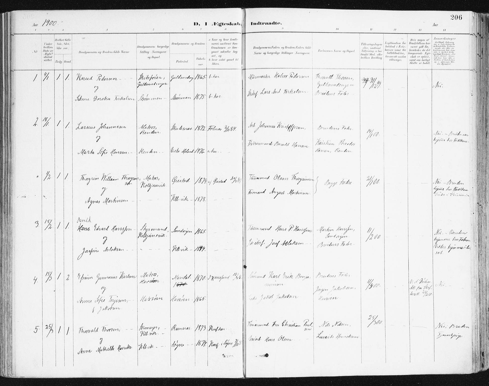 Hisøy sokneprestkontor, SAK/1111-0020/F/Fa/L0004: Parish register (official) no. A 4, 1895-1917, p. 206