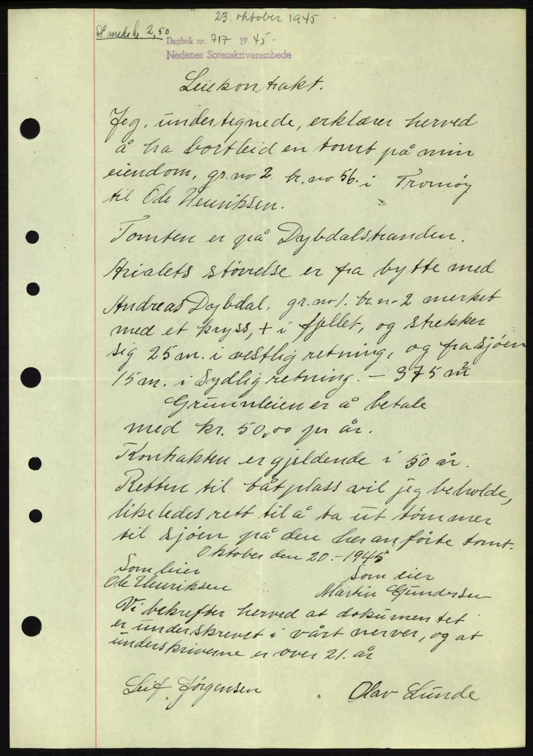 Nedenes sorenskriveri, AV/SAK-1221-0006/G/Gb/Gba/L0053: Mortgage book no. A6b, 1945-1945, Diary no: : 717/1945