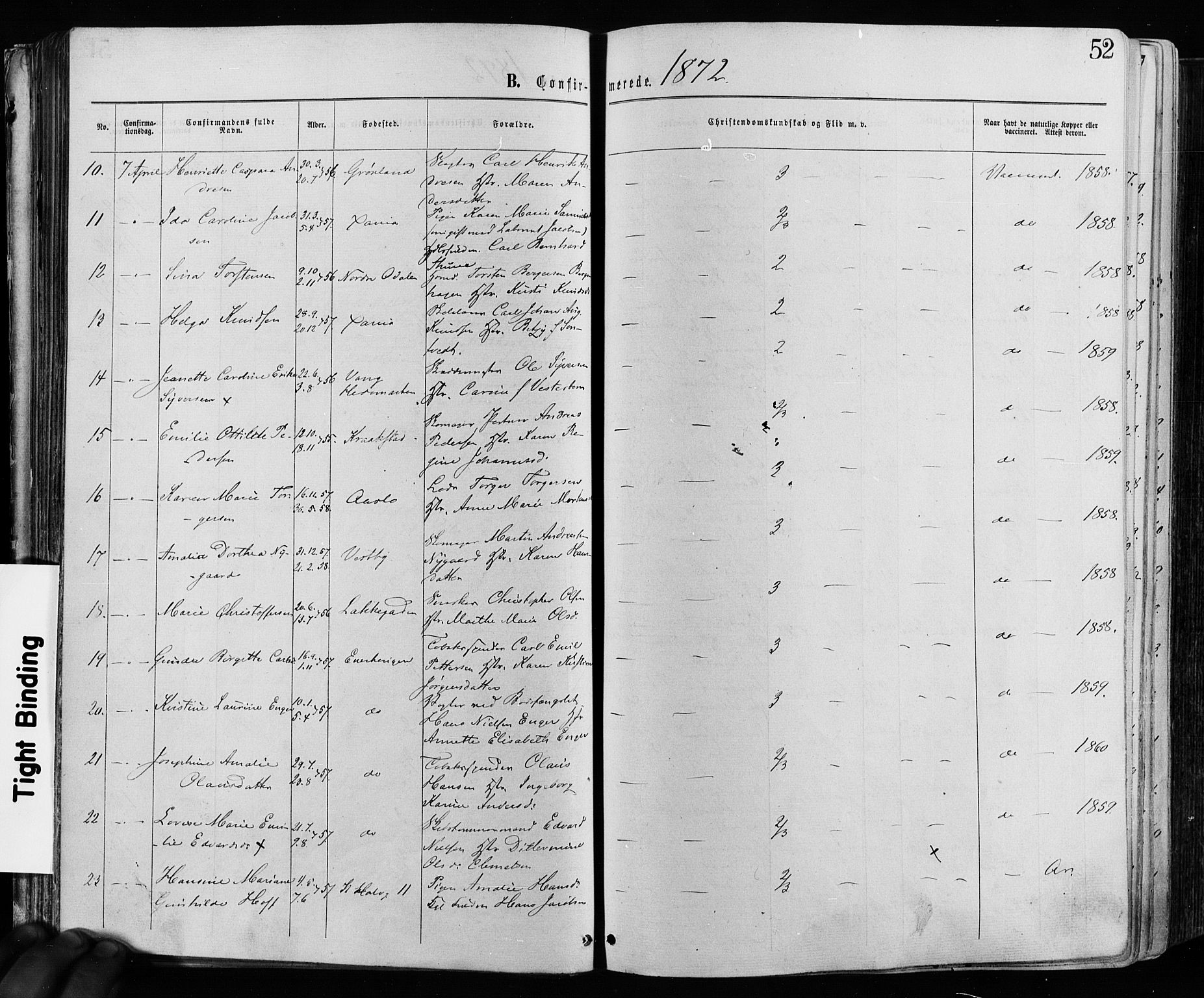 Grønland prestekontor Kirkebøker, AV/SAO-A-10848/F/Fa/L0005: Parish register (official) no. 5, 1869-1880, p. 52