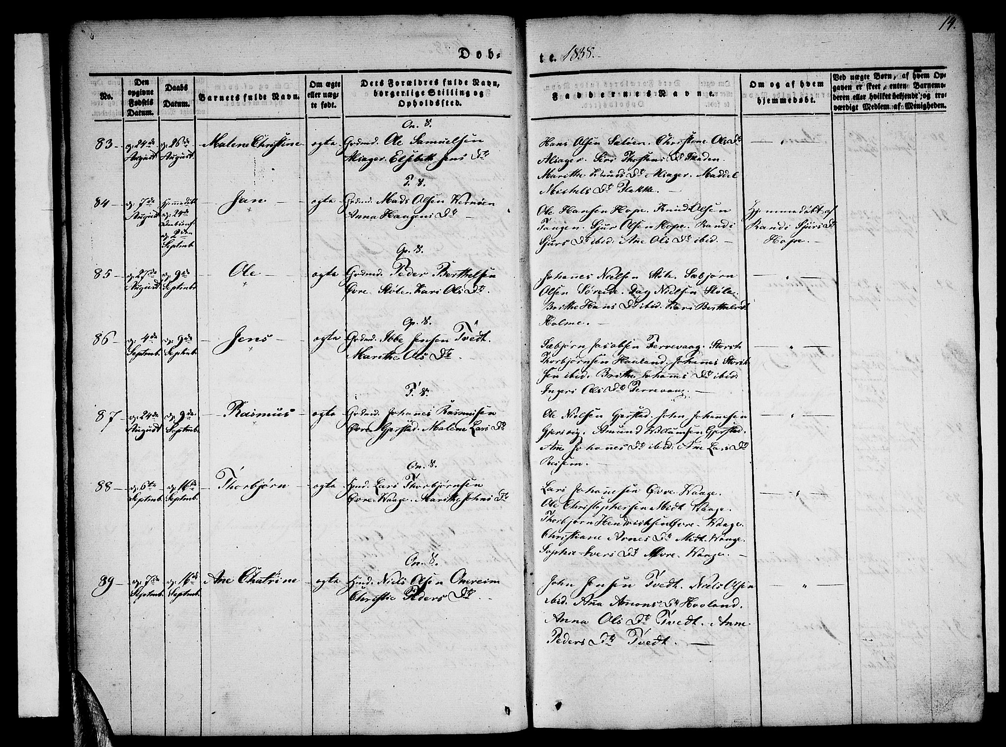 Tysnes sokneprestembete, SAB/A-78601/H/Haa: Parish register (official) no. A 9, 1837-1848, p. 14