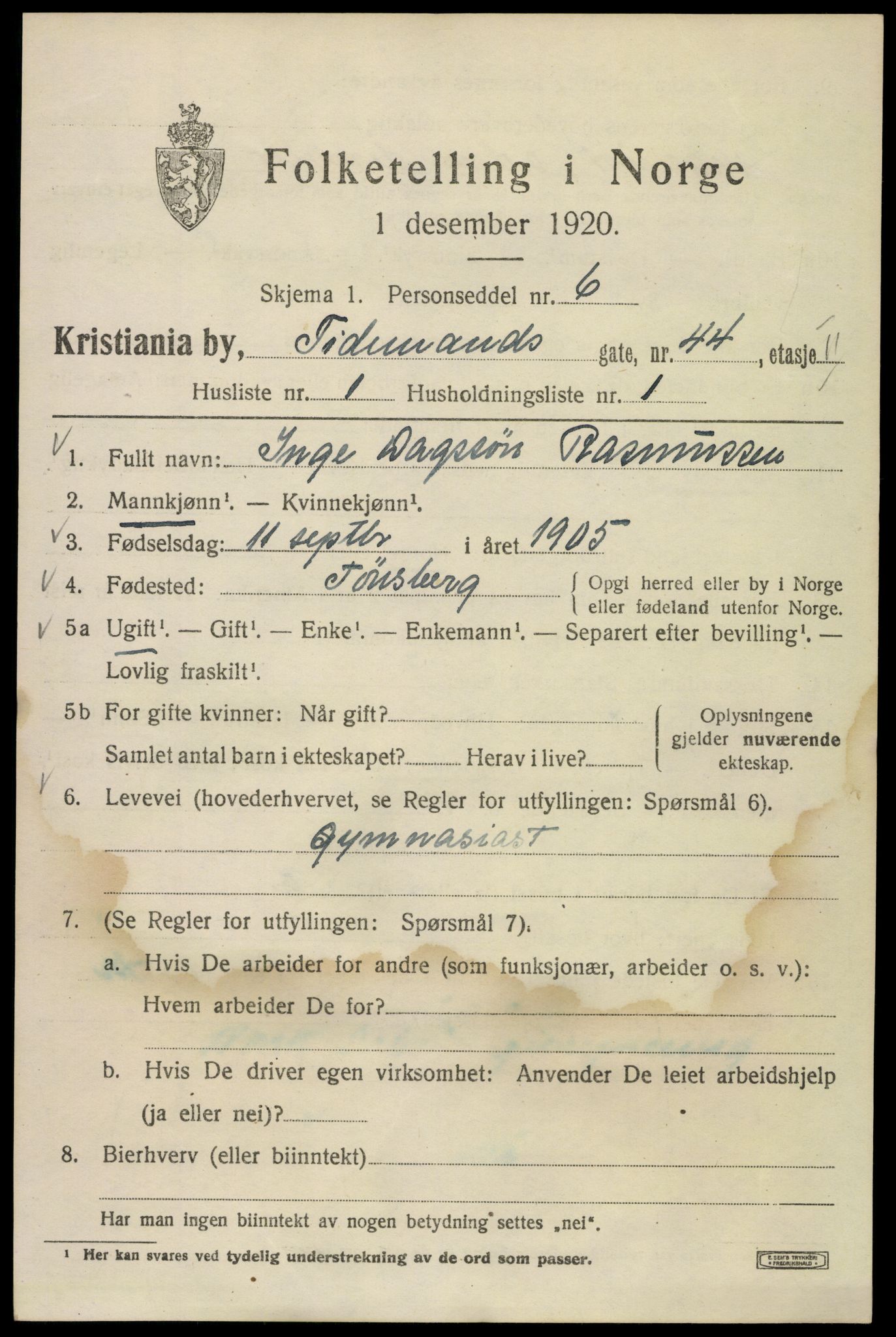 SAO, 1920 census for Kristiania, 1920, p. 582065