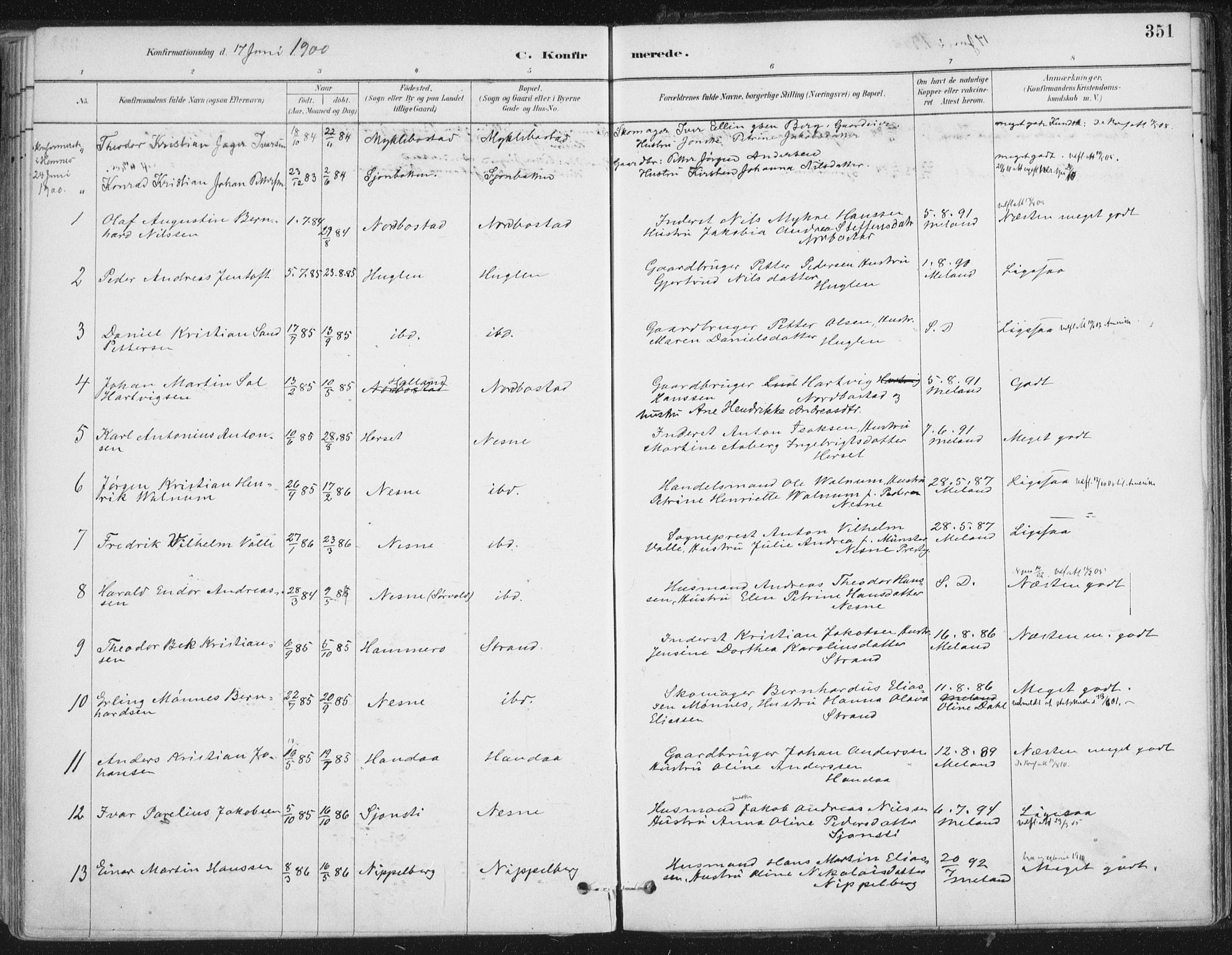 Ministerialprotokoller, klokkerbøker og fødselsregistre - Nordland, AV/SAT-A-1459/838/L0552: Parish register (official) no. 838A10, 1880-1910, p. 351