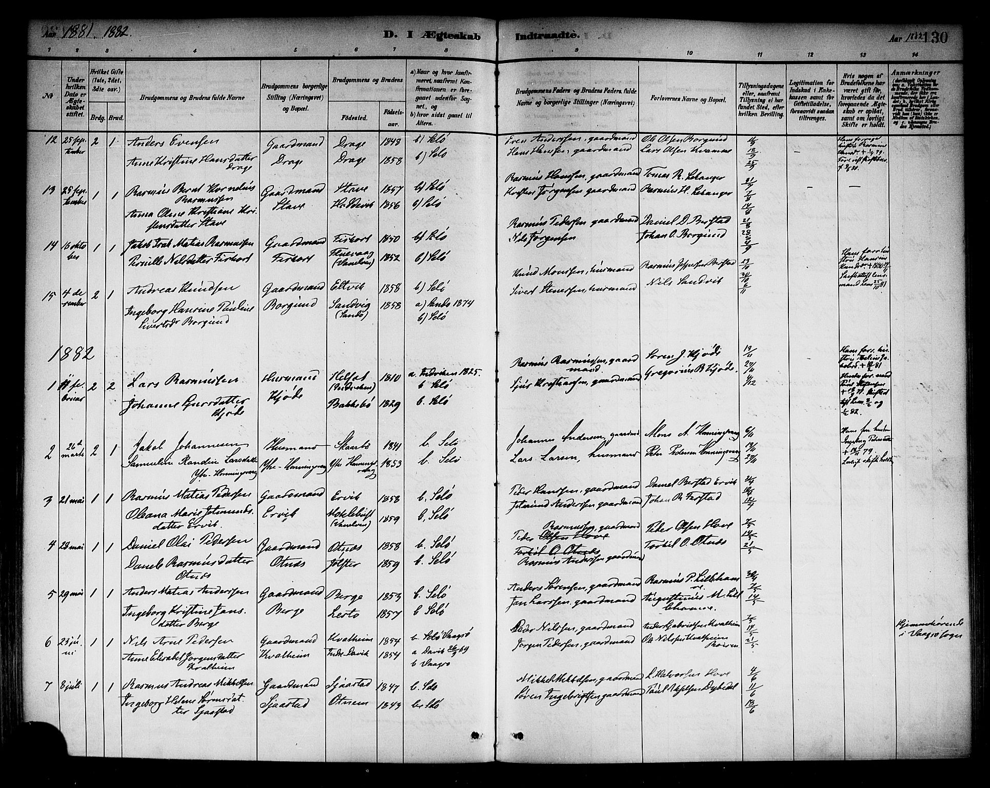 Selje sokneprestembete, SAB/A-99938/H/Ha/Haa/Haab: Parish register (official) no. B 1, 1881-1890, p. 130