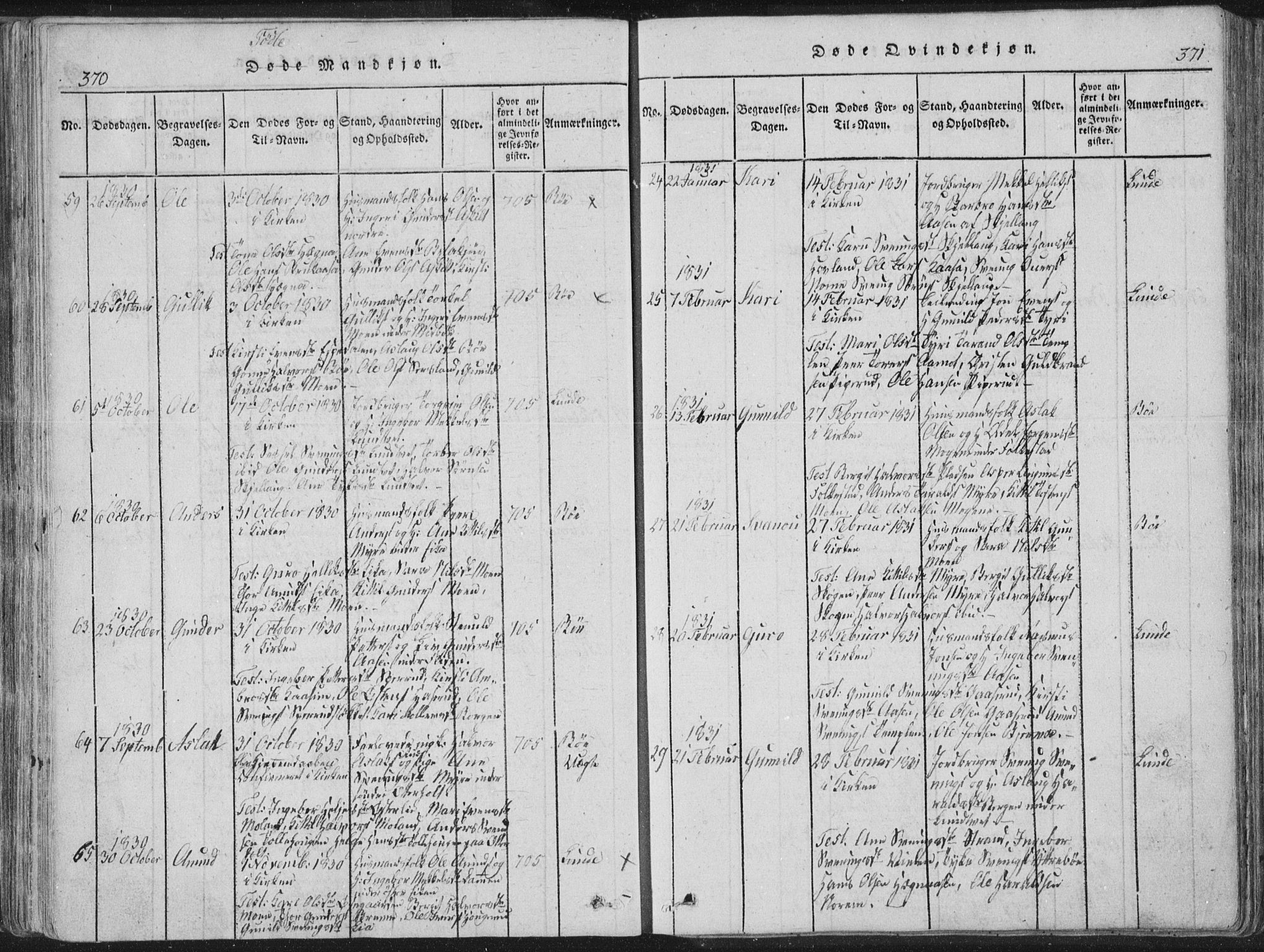 Bø kirkebøker, AV/SAKO-A-257/F/Fa/L0006: Parish register (official) no. 6, 1815-1831, p. 370-371