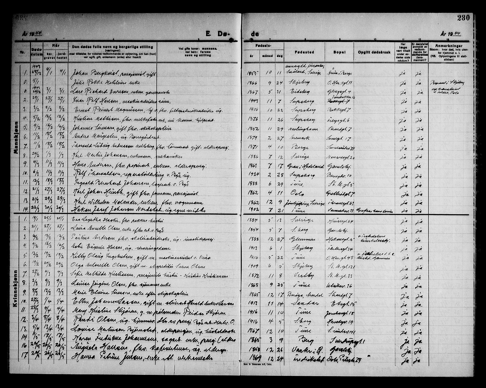 Sarpsborg prestekontor Kirkebøker, AV/SAO-A-2006/G/Ga/L0004: Parish register (copy) no. 4, 1929-1949, p. 230