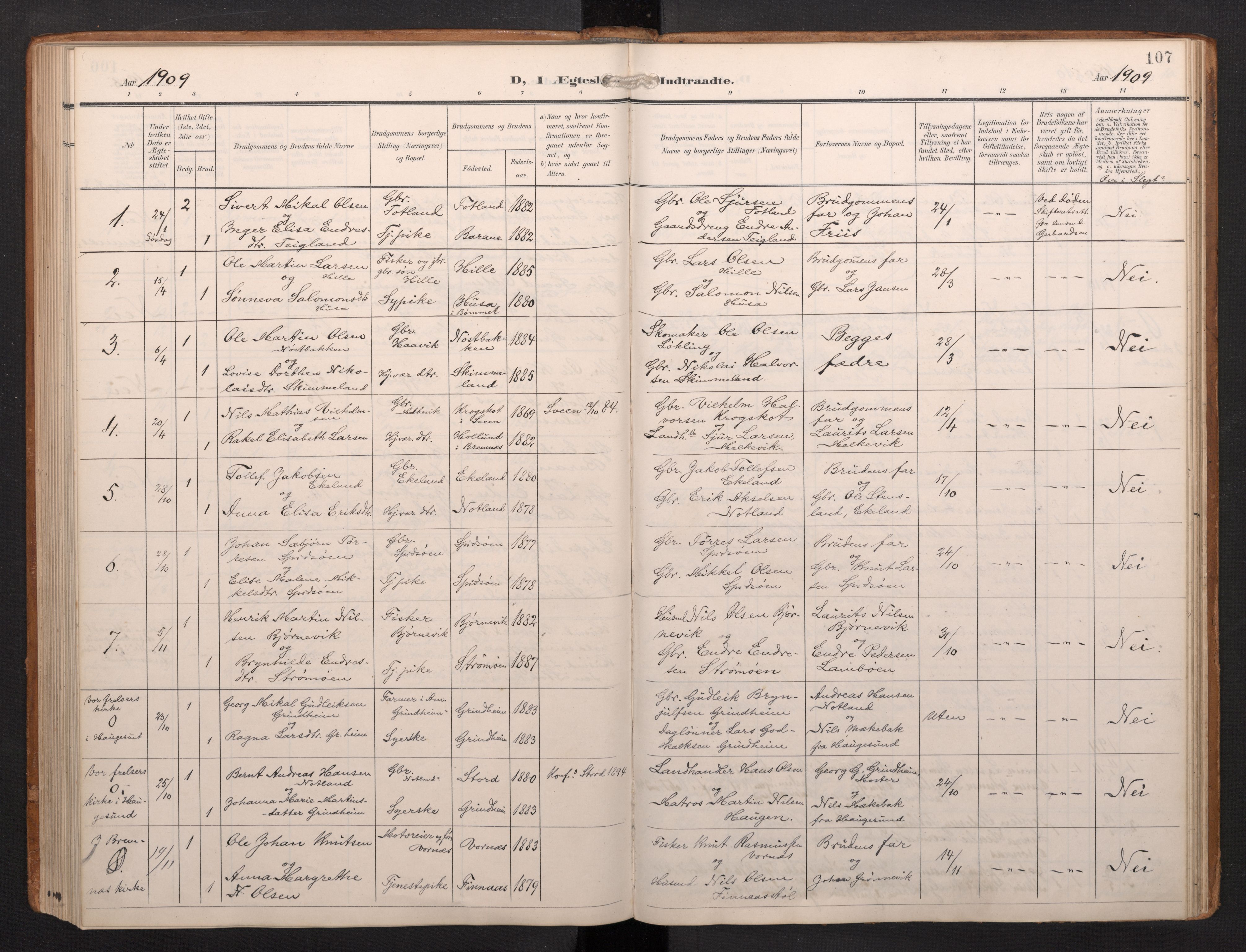 Finnås sokneprestembete, AV/SAB-A-99925/H/Ha/Haa/Haab/L0003: Parish register (official) no. B 3, 1907-1923, p. 107