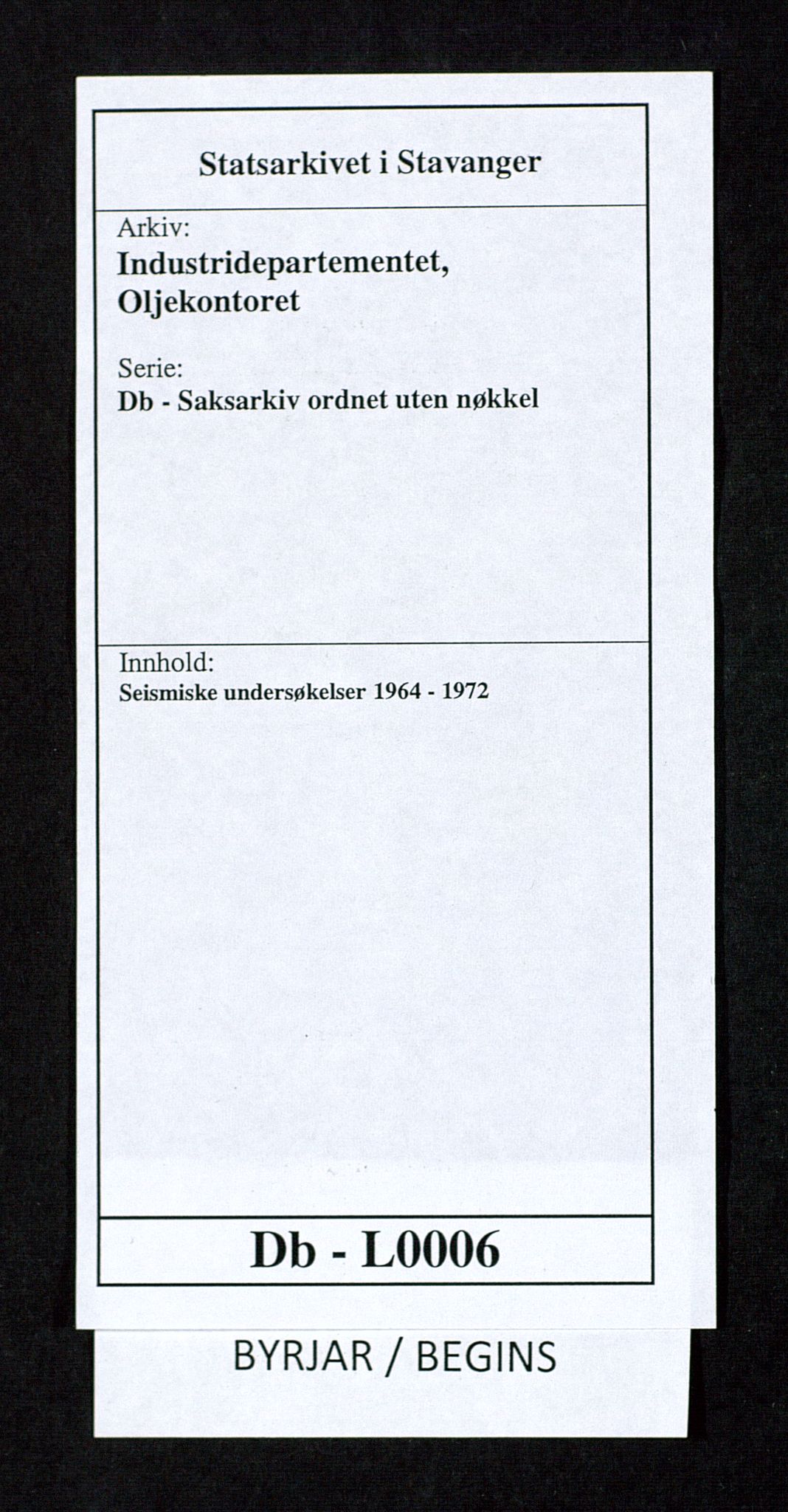 Industridepartementet, Oljekontoret, AV/SAST-A-101348/Db/L0006: Seismiske undersøkelser, 1964-1972, p. 1