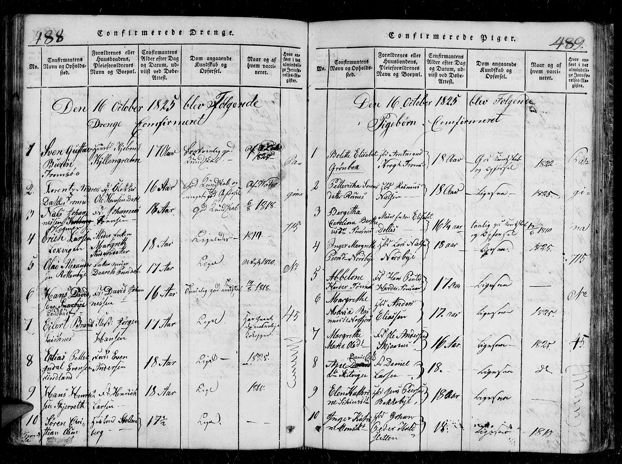 Tromsø sokneprestkontor/stiftsprosti/domprosti, AV/SATØ-S-1343/G/Gb/L0001klokker: Parish register (copy) no. 1, 1821-1833, p. 488-489