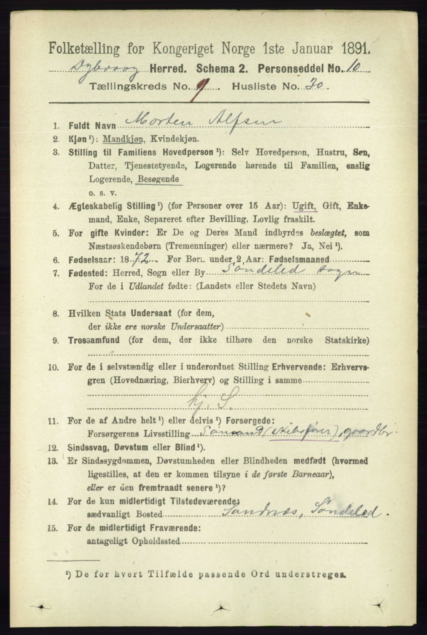 RA, 1891 census for 0915 Dypvåg, 1891, p. 3475