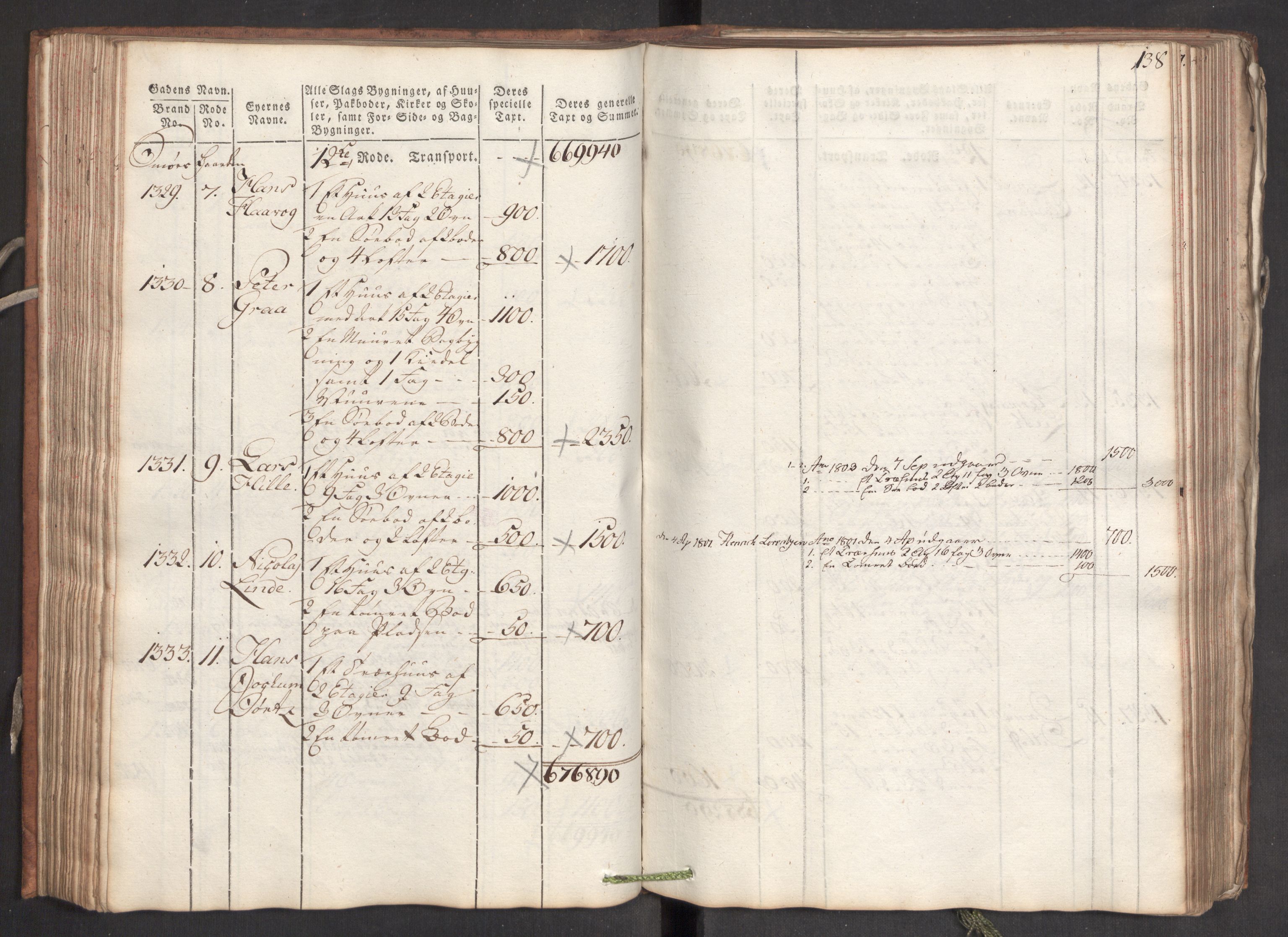 Kommersekollegiet, Brannforsikringskontoret 1767-1814, RA/EA-5458/F/Fa/L0006/0001: Bergen / Branntakstprotokoll, 1797, p. 138