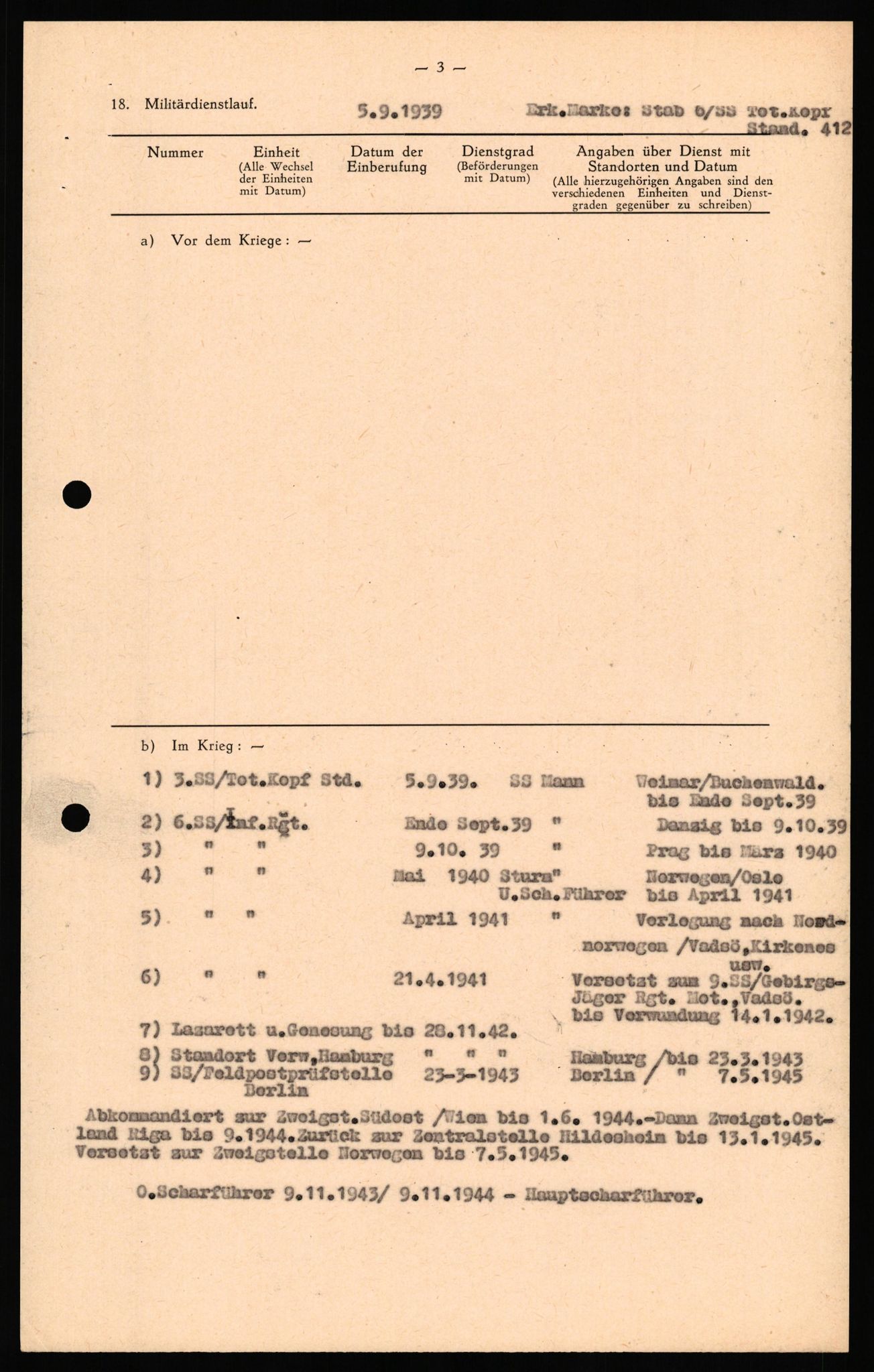 Forsvaret, Forsvarets overkommando II, RA/RAFA-3915/D/Db/L0031: CI Questionaires. Tyske okkupasjonsstyrker i Norge. Tyskere., 1945-1946, p. 80