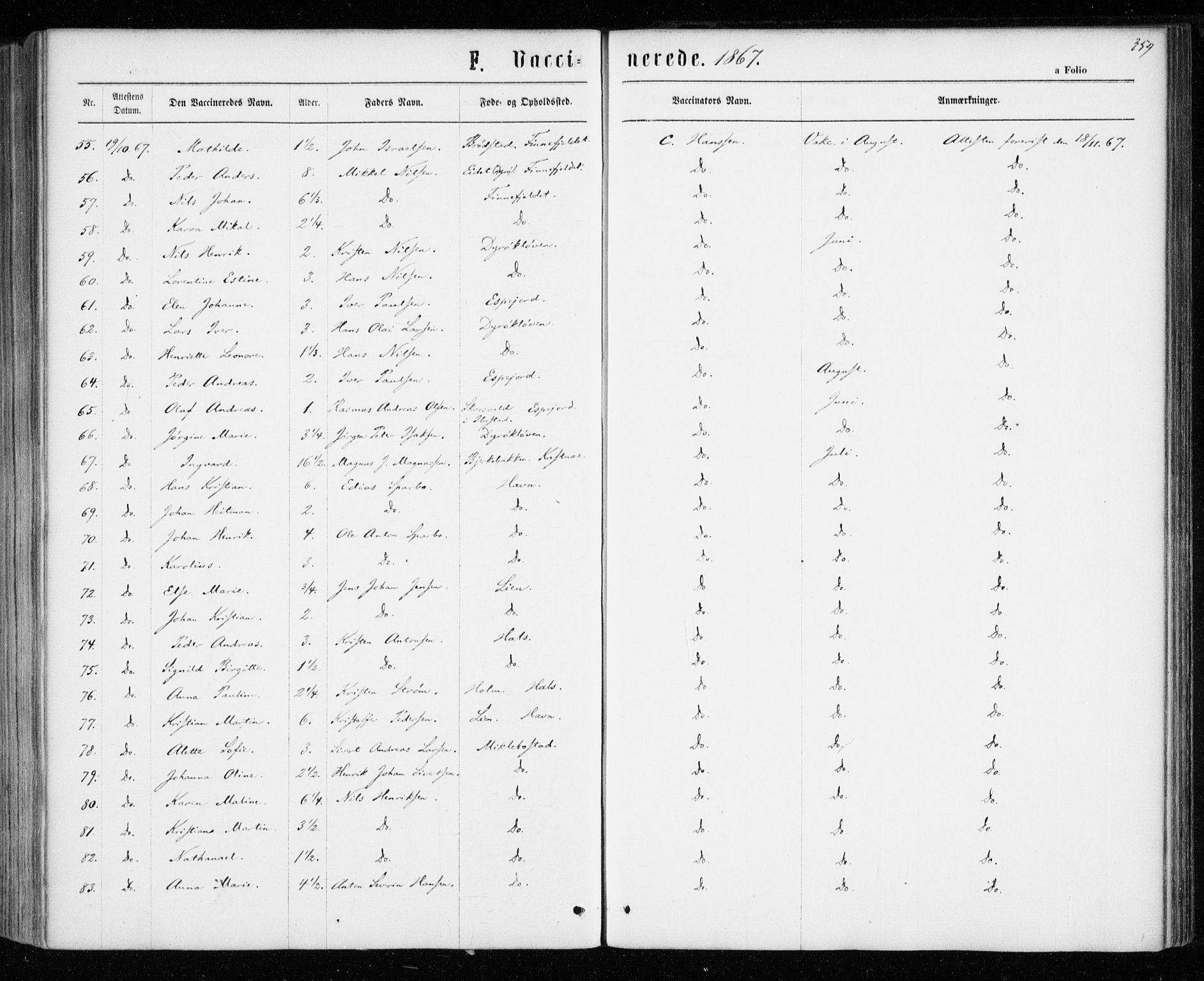 Tranøy sokneprestkontor, SATØ/S-1313/I/Ia/Iaa/L0008kirke: Parish register (official) no. 8, 1867-1877, p. 359