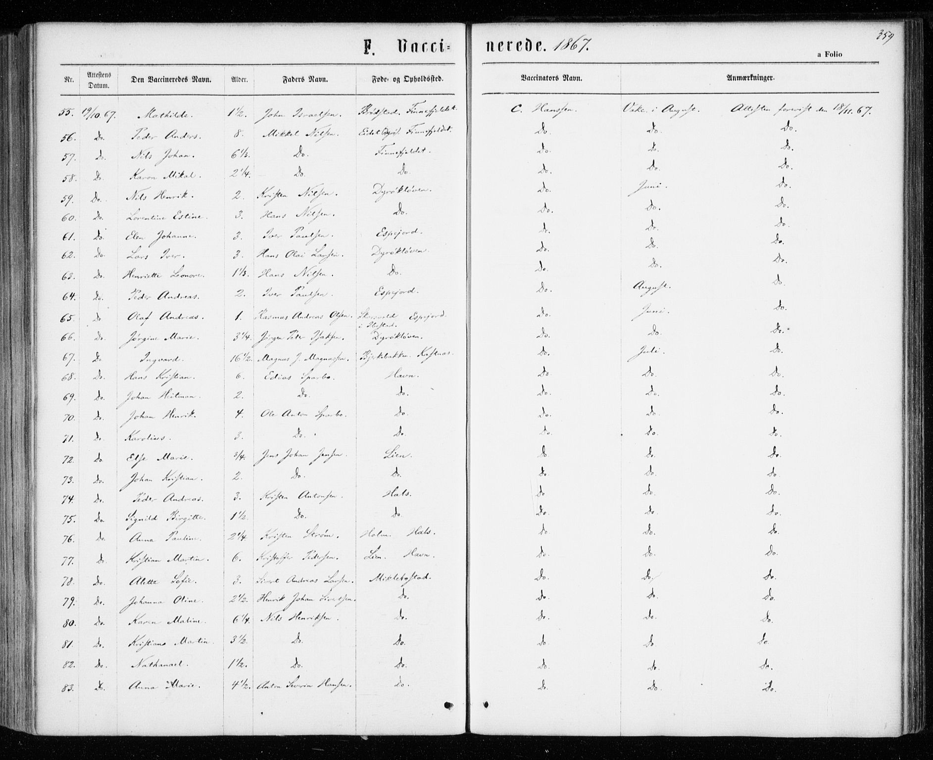 Tranøy sokneprestkontor, AV/SATØ-S-1313/I/Ia/Iaa/L0008kirke: Parish register (official) no. 8, 1867-1877, p. 359