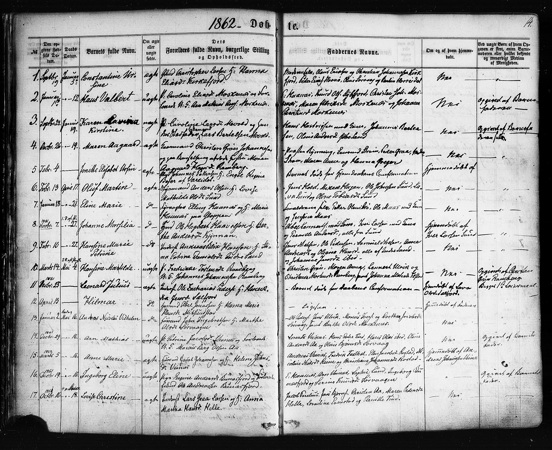 Ministerialprotokoller, klokkerbøker og fødselsregistre - Nordland, SAT/A-1459/885/L1203: Parish register (official) no. 885A04, 1859-1877, p. 14